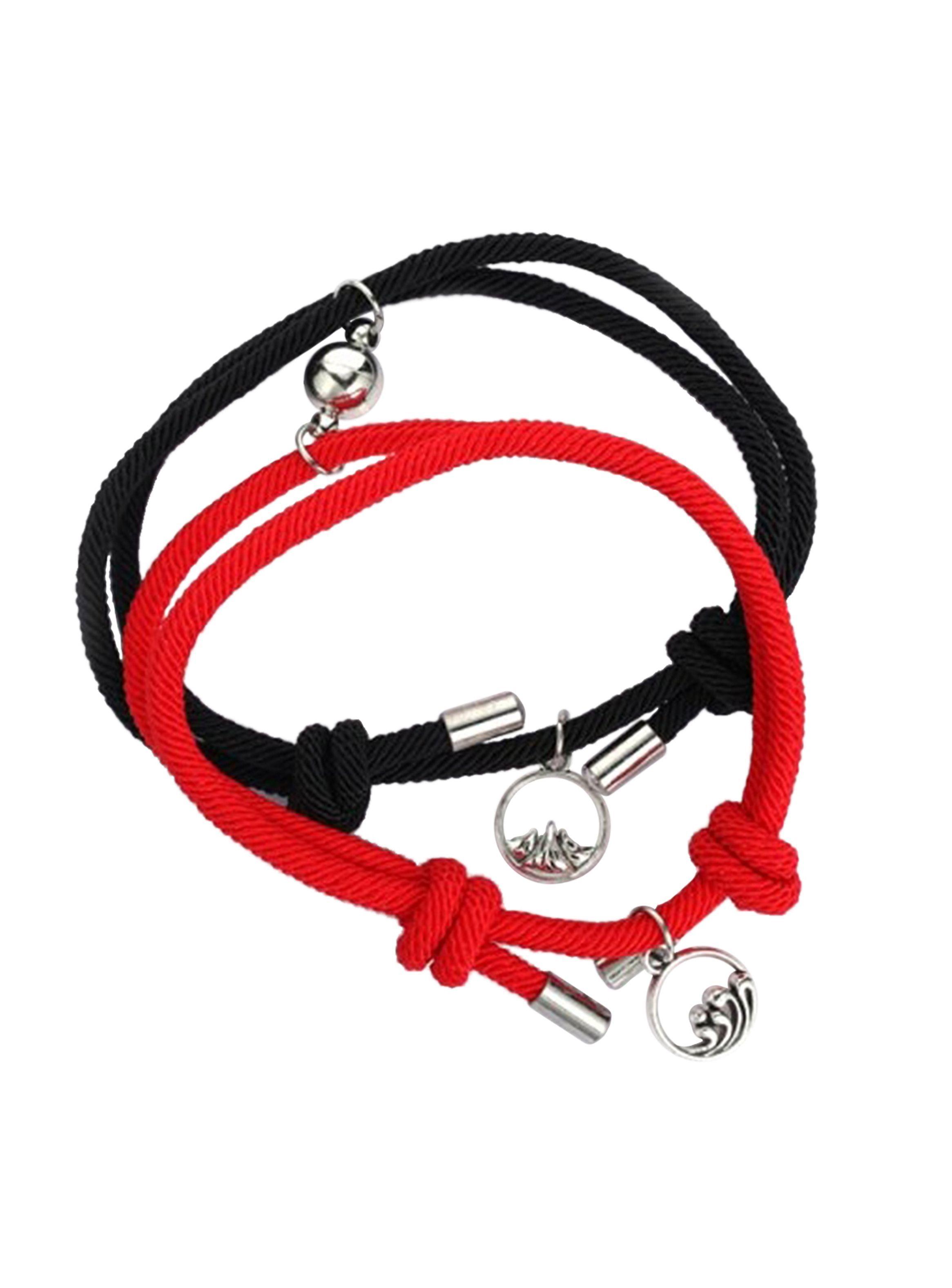 Set Pulseras de Pareja Roja y Negra con Charms e Imán-1