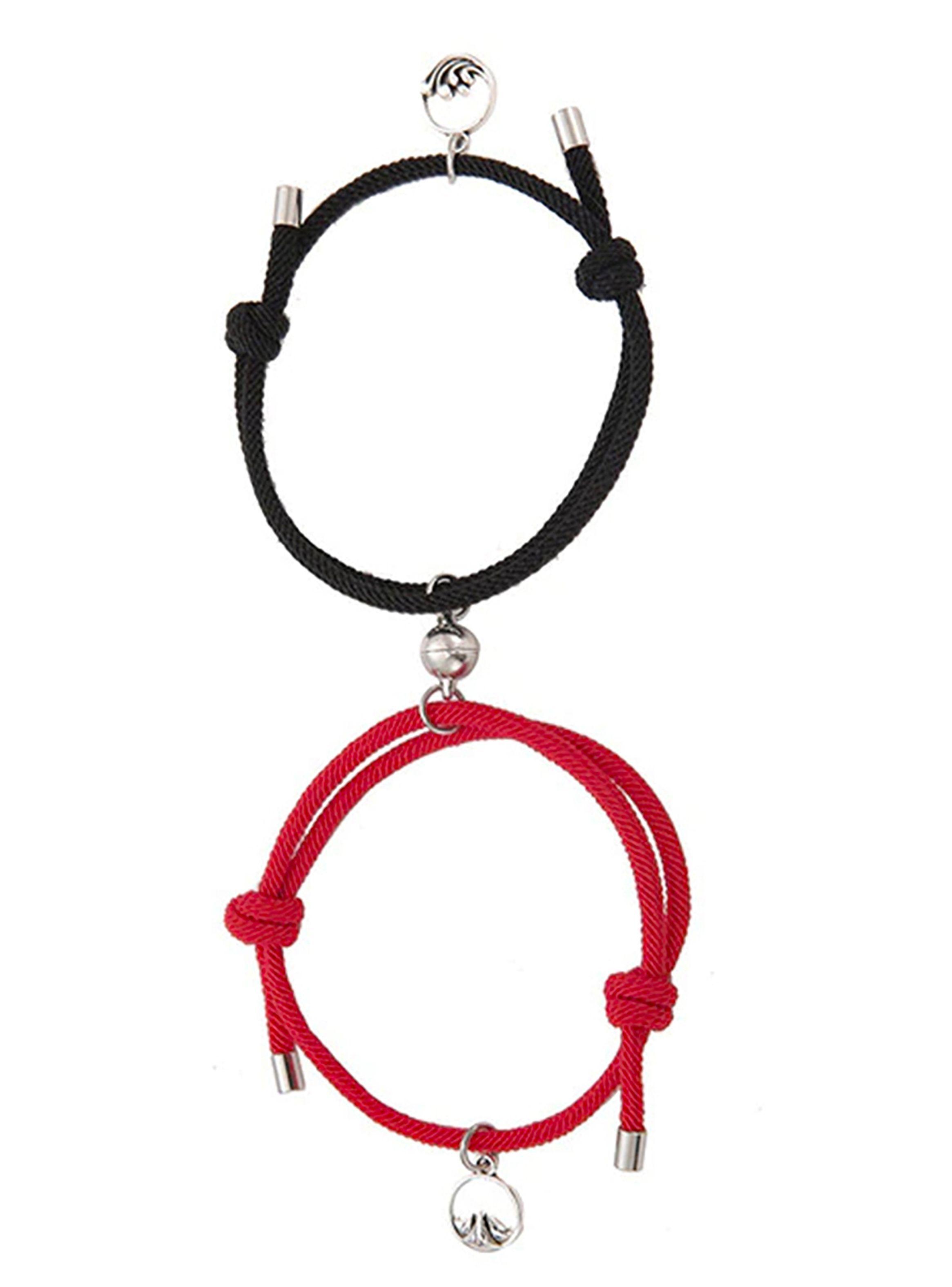 Set Pulseras de Pareja Roja y Negra con Charms e Imán-3