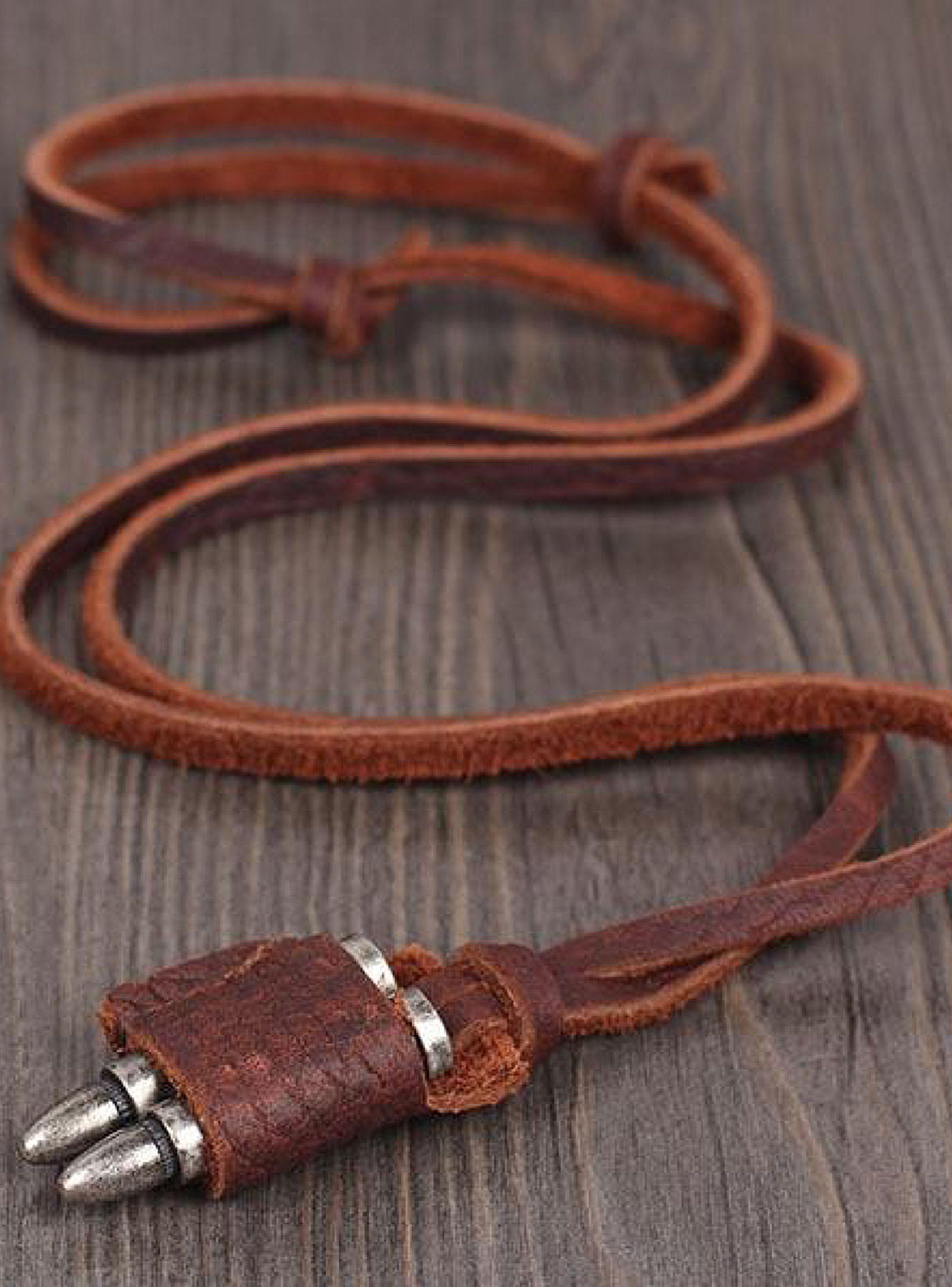 Collar Colgante Cuero Estuche Cuero Doble Bala-2