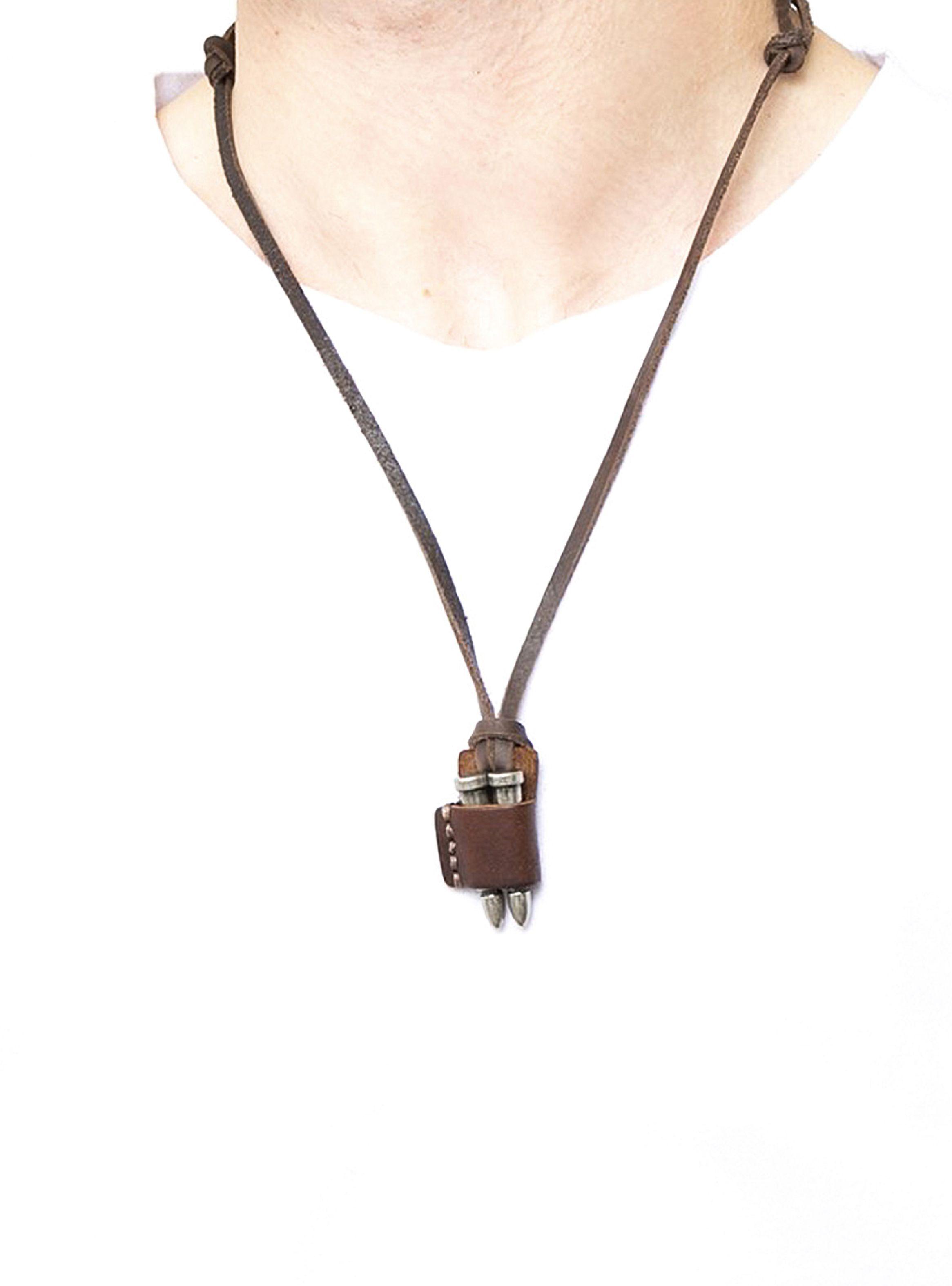 Collar Colgante Cuero Estuche Cuero Doble Bala-3