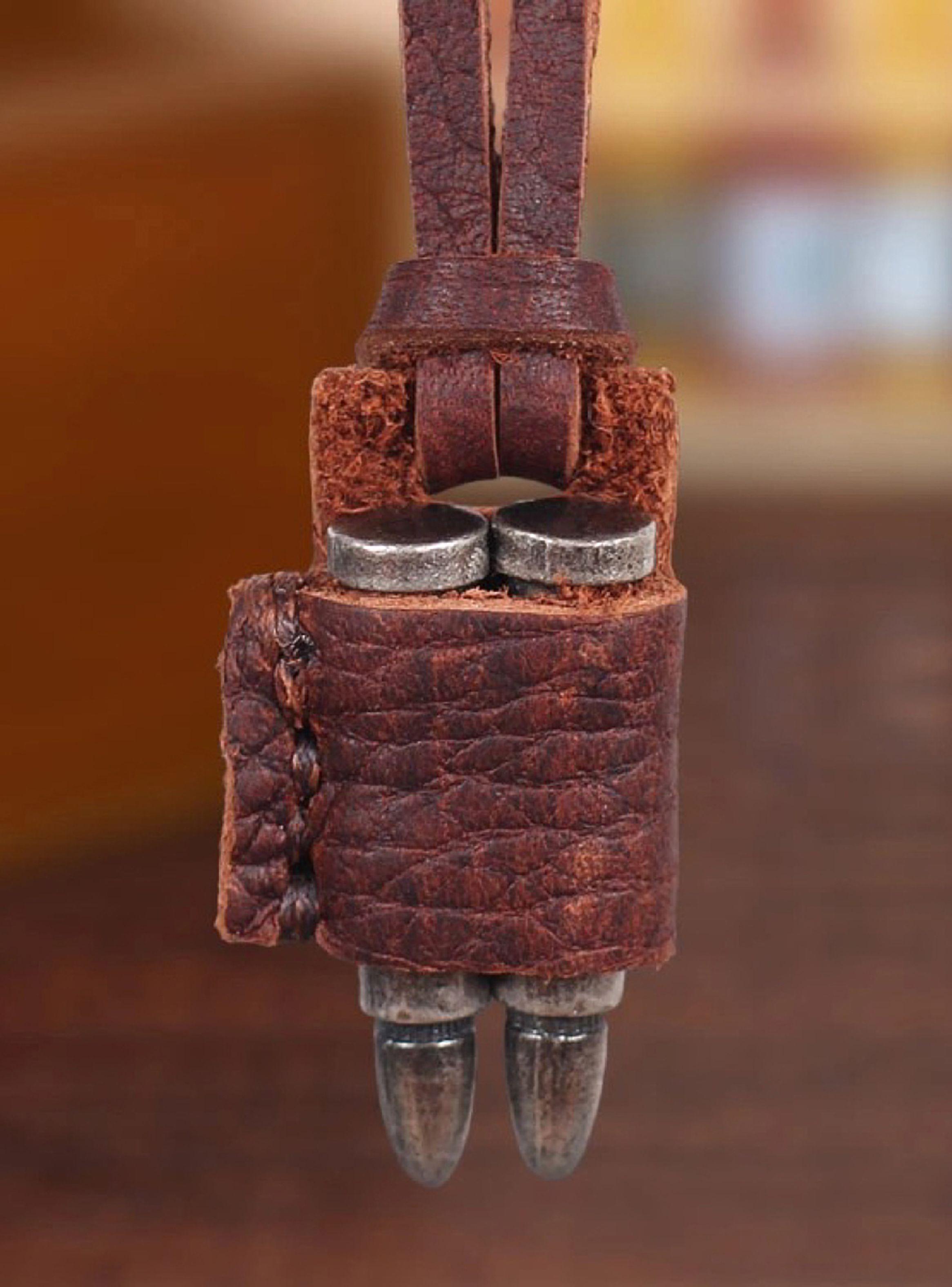 Collar Colgante Cuero Estuche Cuero Doble Bala-4