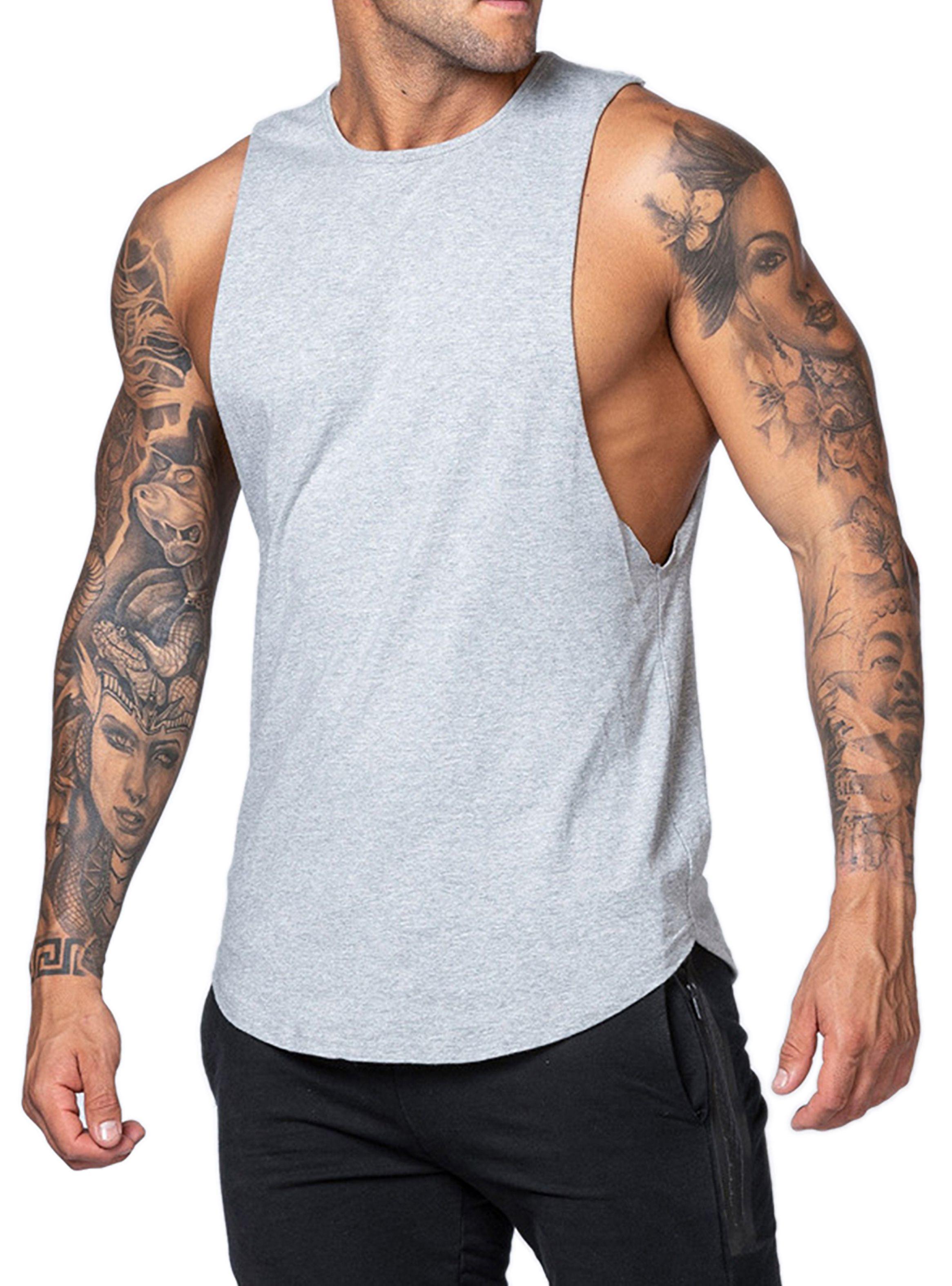 Polera Deportiva Musculosa Hombre Gimnasio Algodón Gris-0