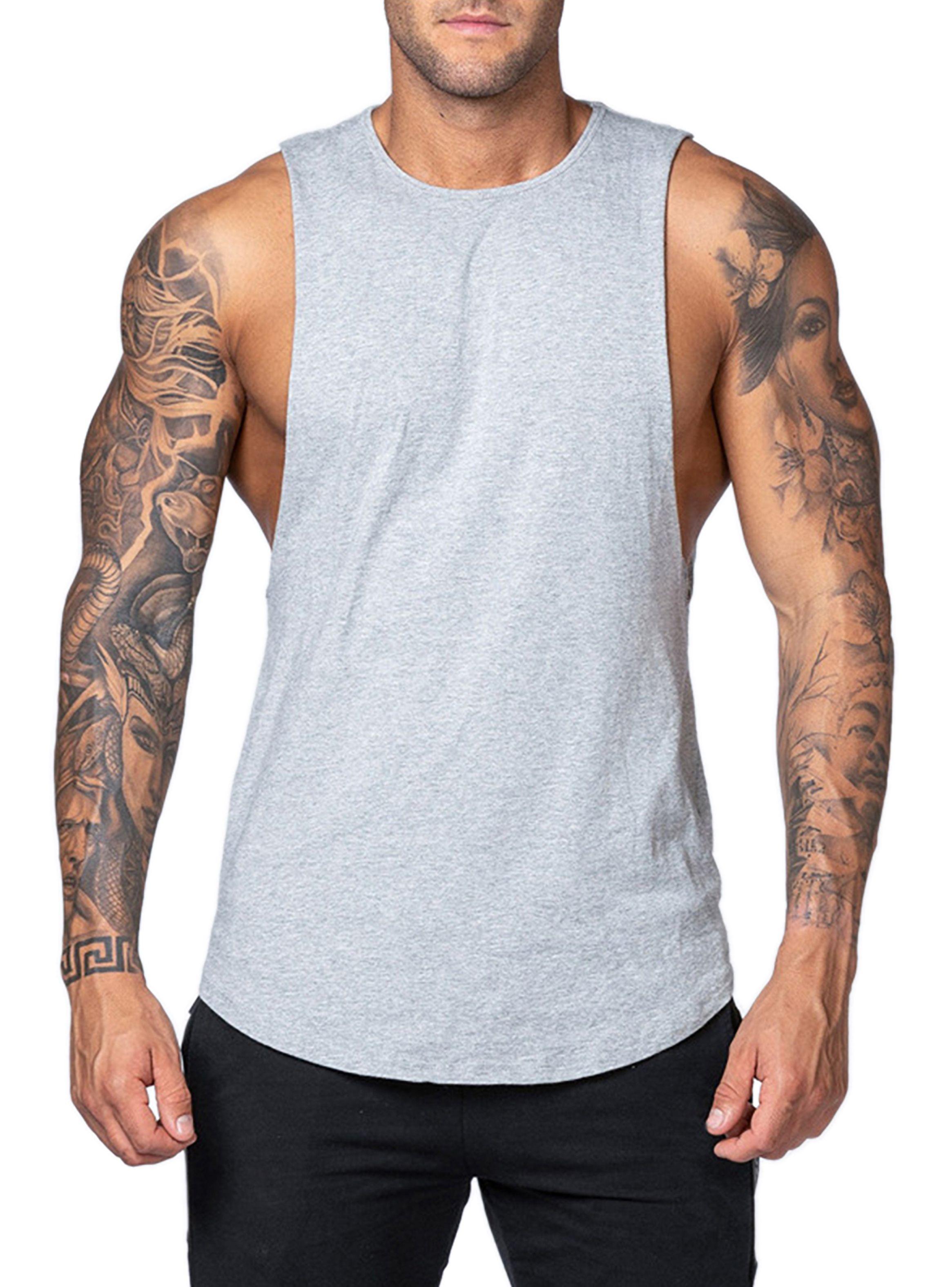 Polera Deportiva Musculosa Hombre Gimnasio Algodón Gris-1