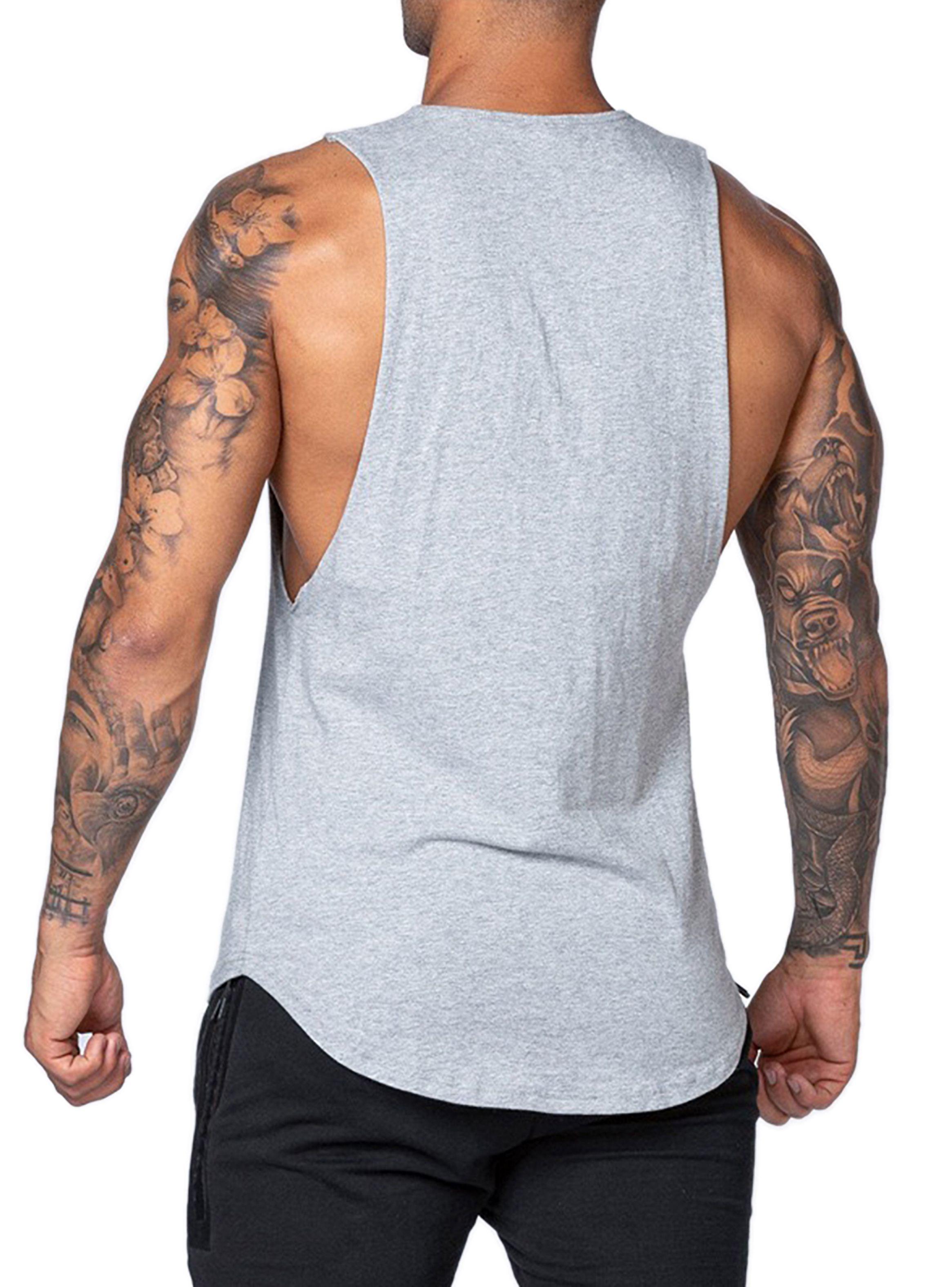 Polera Deportiva Musculosa Hombre Gimnasio Algodón Gris-2