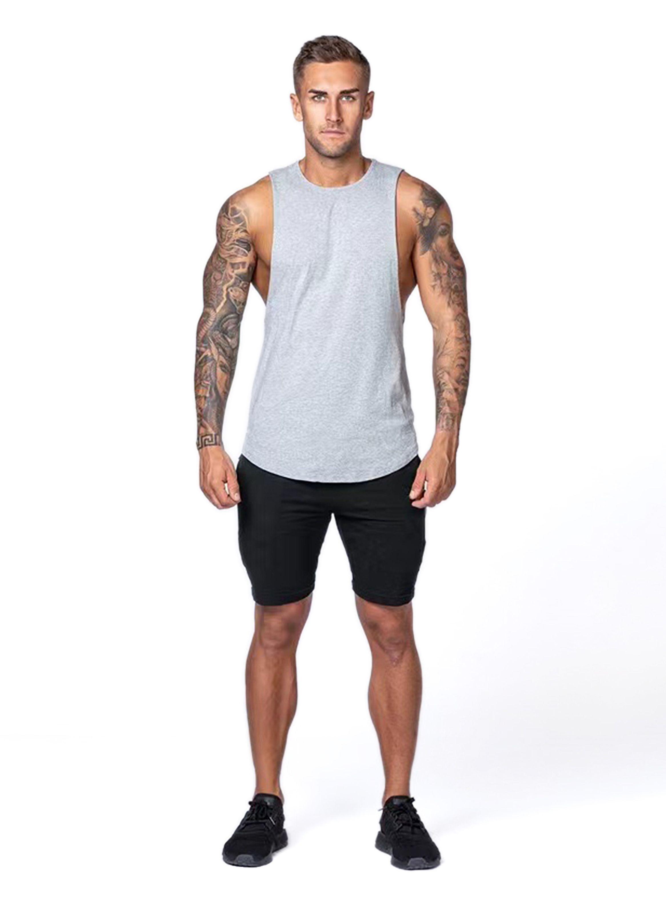 Polera Deportiva Musculosa Hombre Gimnasio Algodón Gris-3