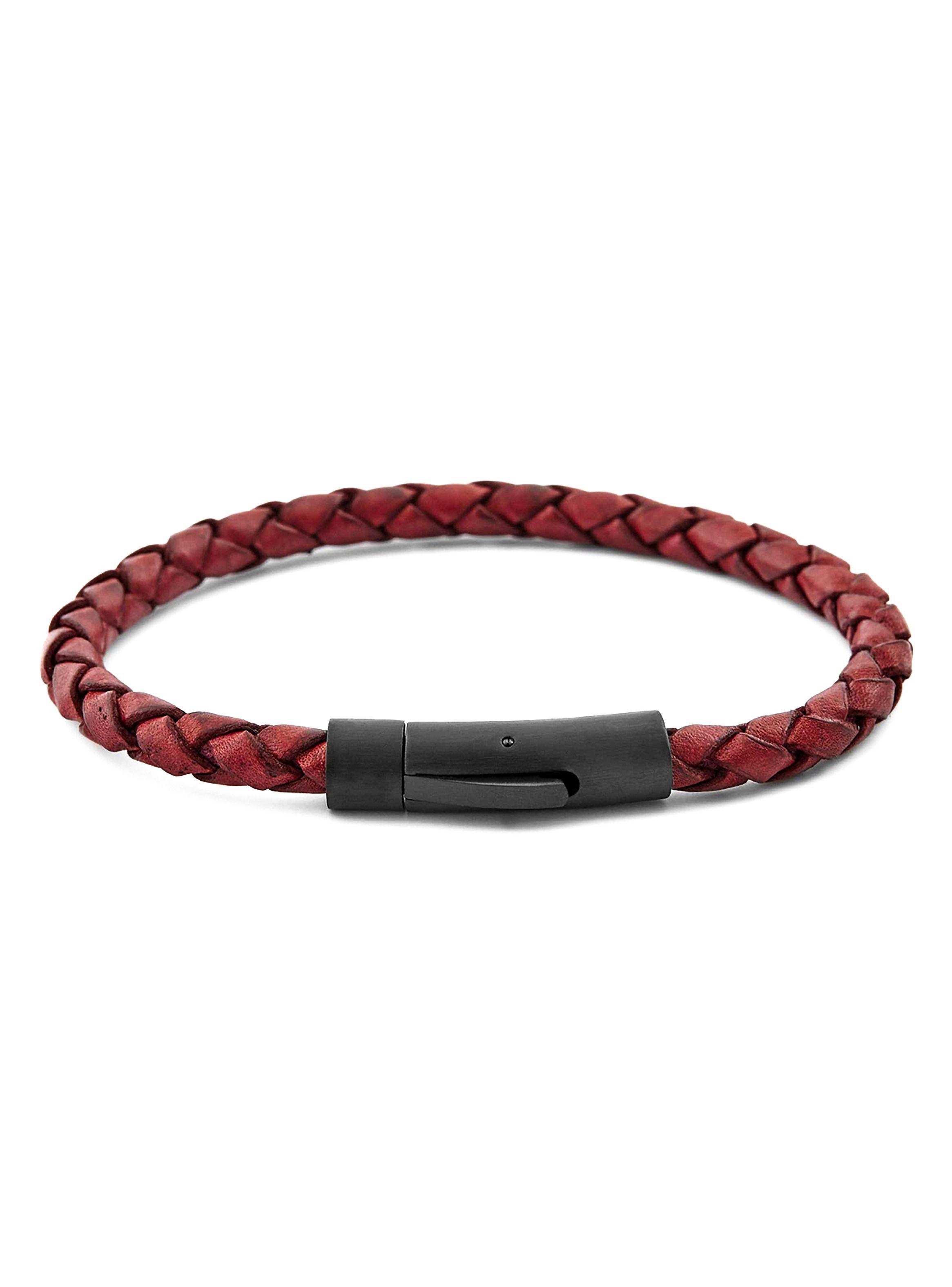 Pulsera de Cuero Trenzado Rojo con Broche de Acero a Presión Pequeña-0