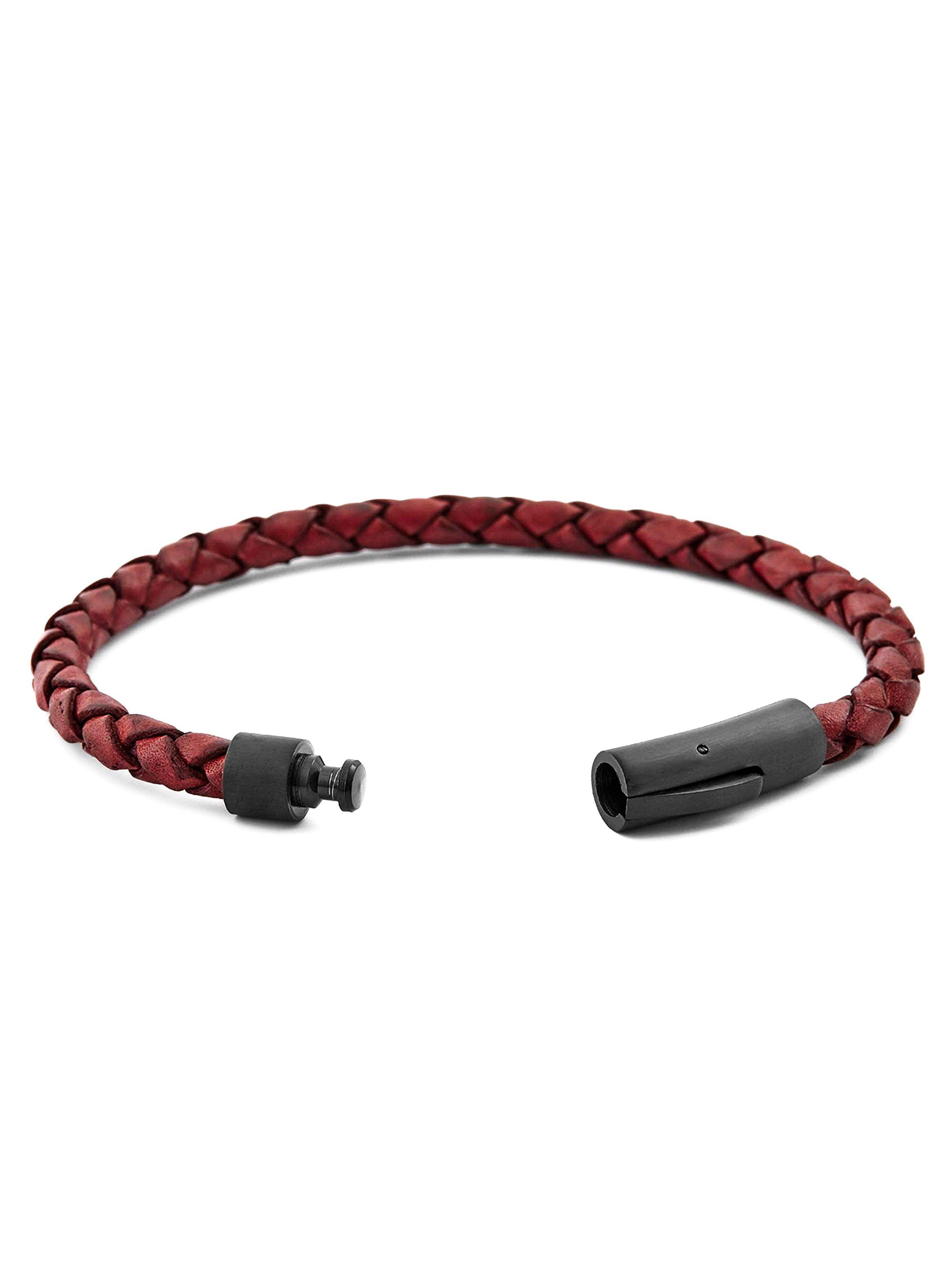 Pulsera de Cuero Trenzado Rojo con Broche de Acero a Presión Pequeña-1