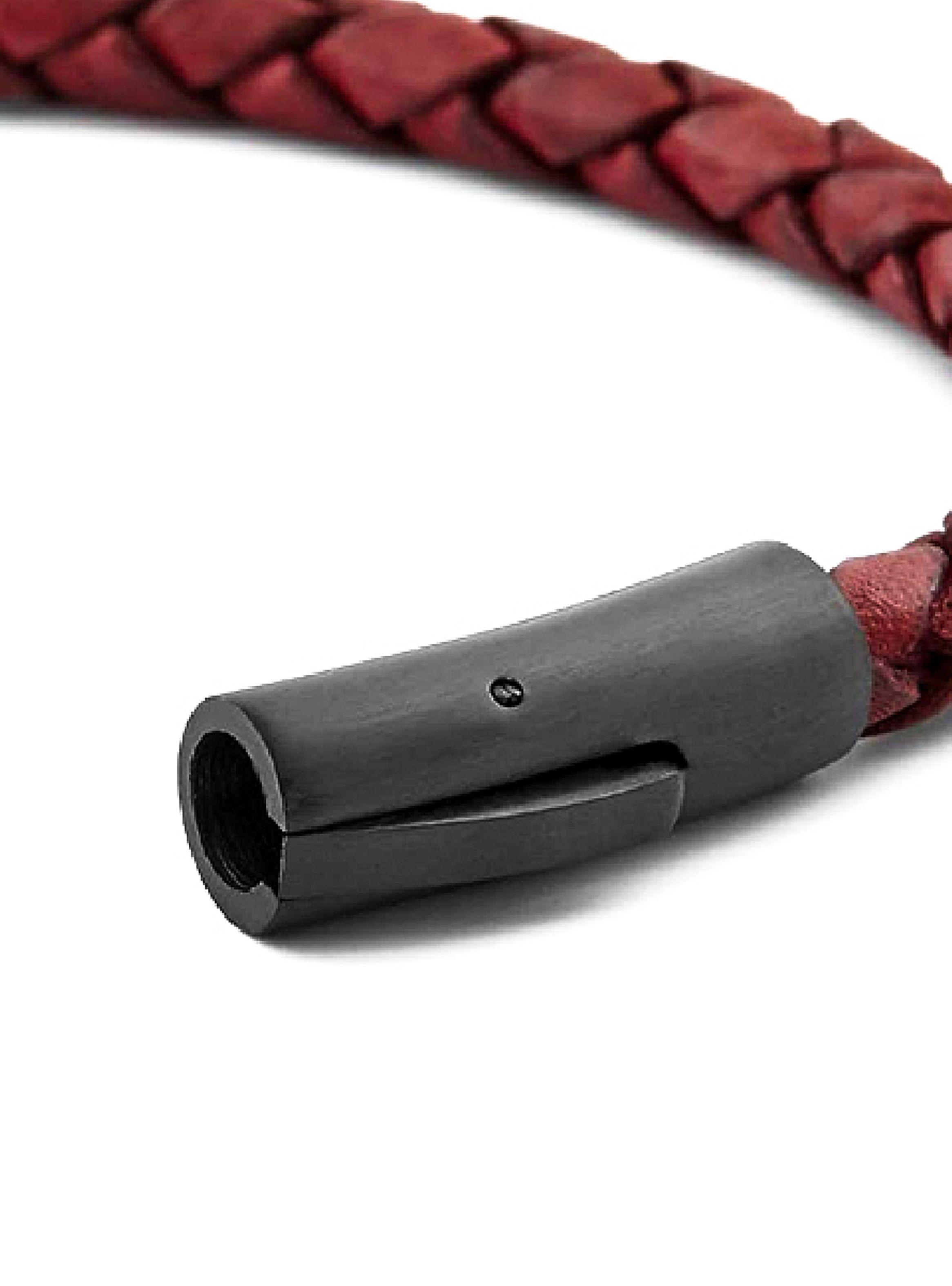Pulsera de Cuero Trenzado Rojo con Broche de Acero a Presión Pequeña-2