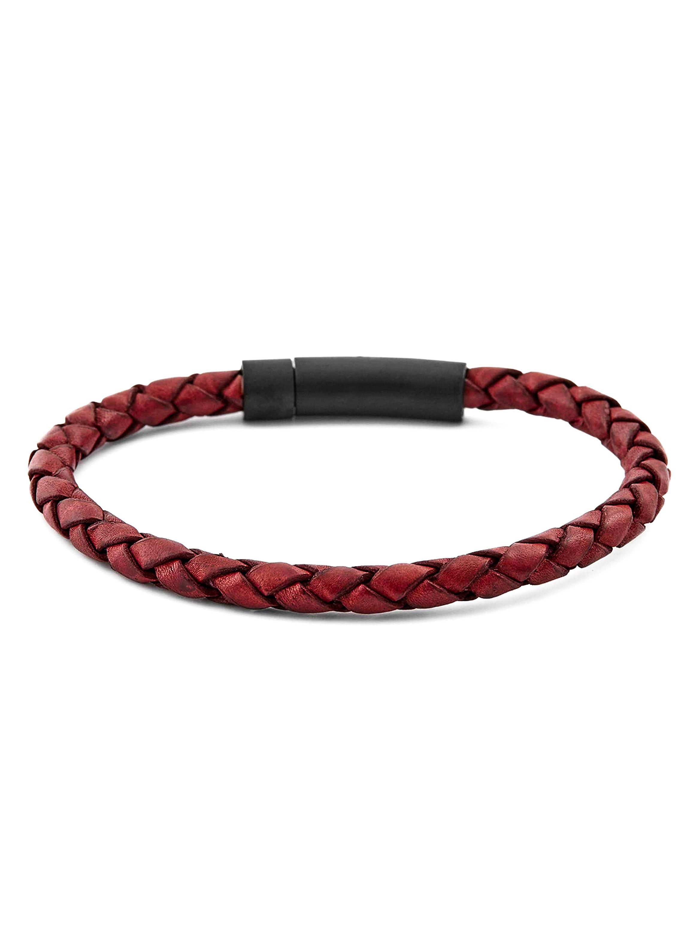 Pulsera de Cuero Trenzado Rojo con Broche de Acero a Presión Pequeña-3