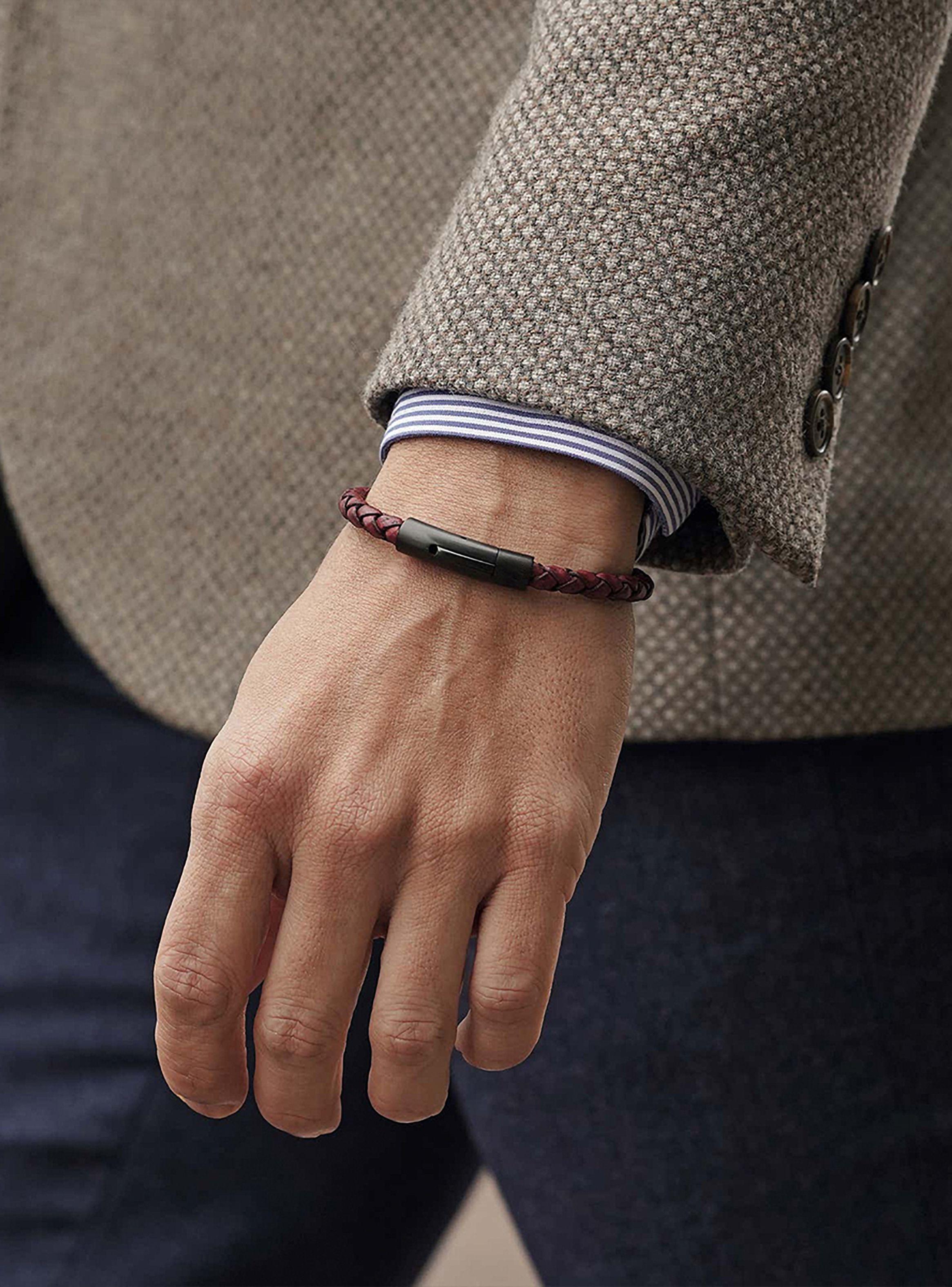 Pulsera de Cuero Trenzado Rojo con Broche de Acero a Presión Pequeña-4
