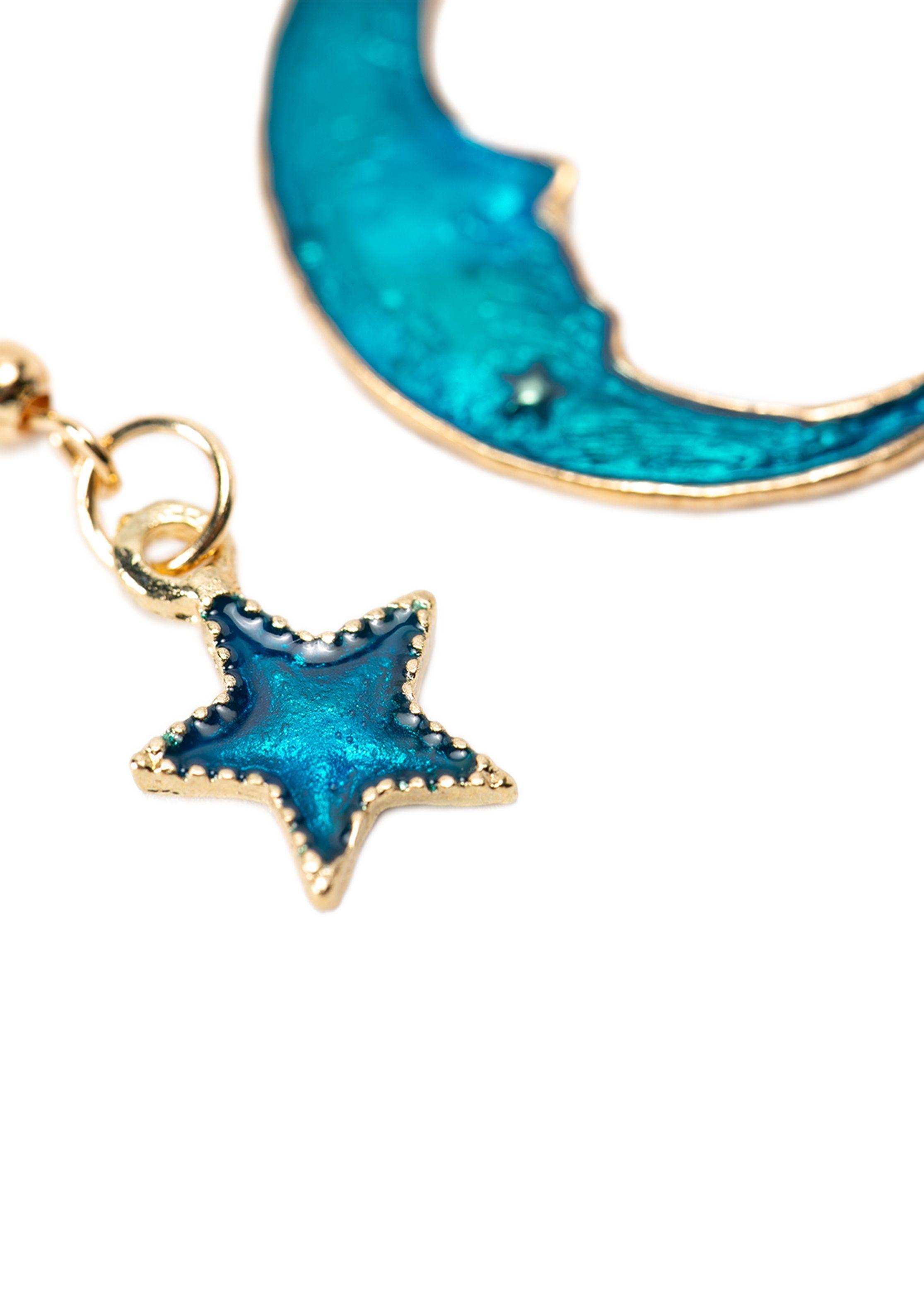 Aretes Juvenil Combinado Estrella Luna Dorado-1