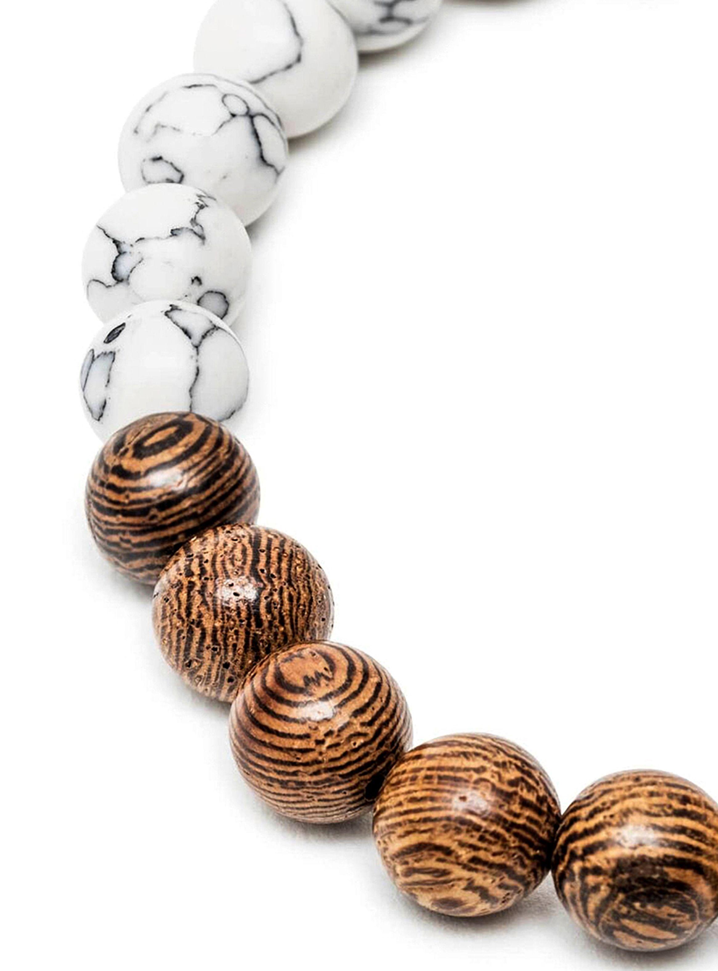 Pulsera Elástica Howlita Blanca y Madera-3