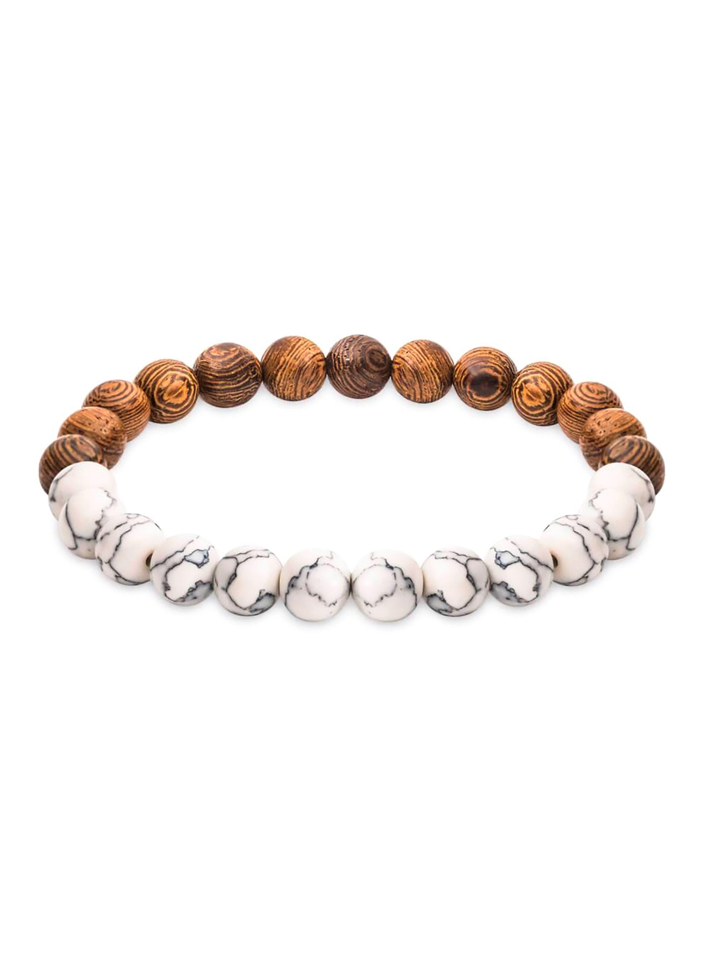 Pulsera Elástica Howlita Blanca y Madera-4