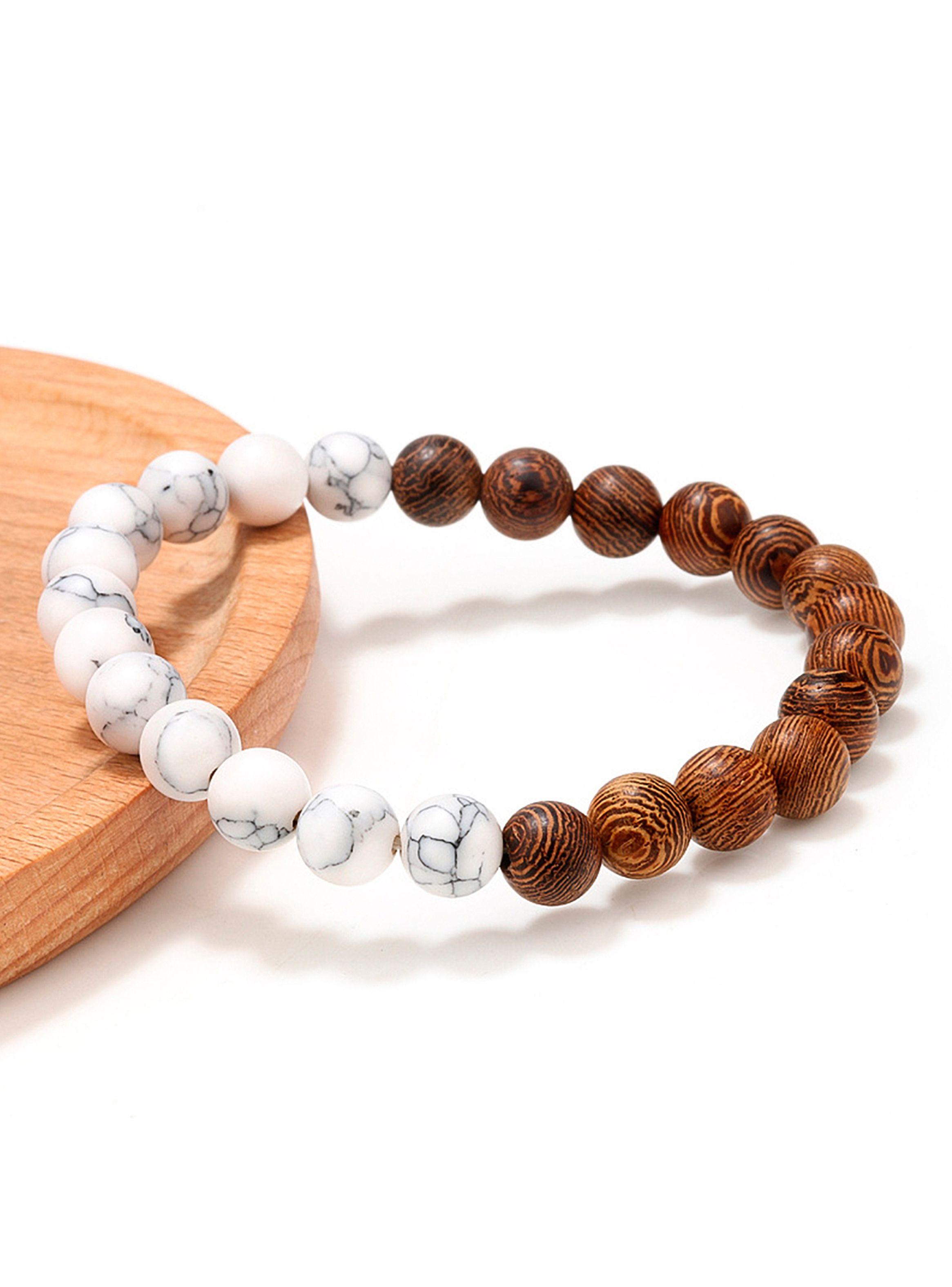 Pulsera Elástica Howlita Blanca y Madera-5