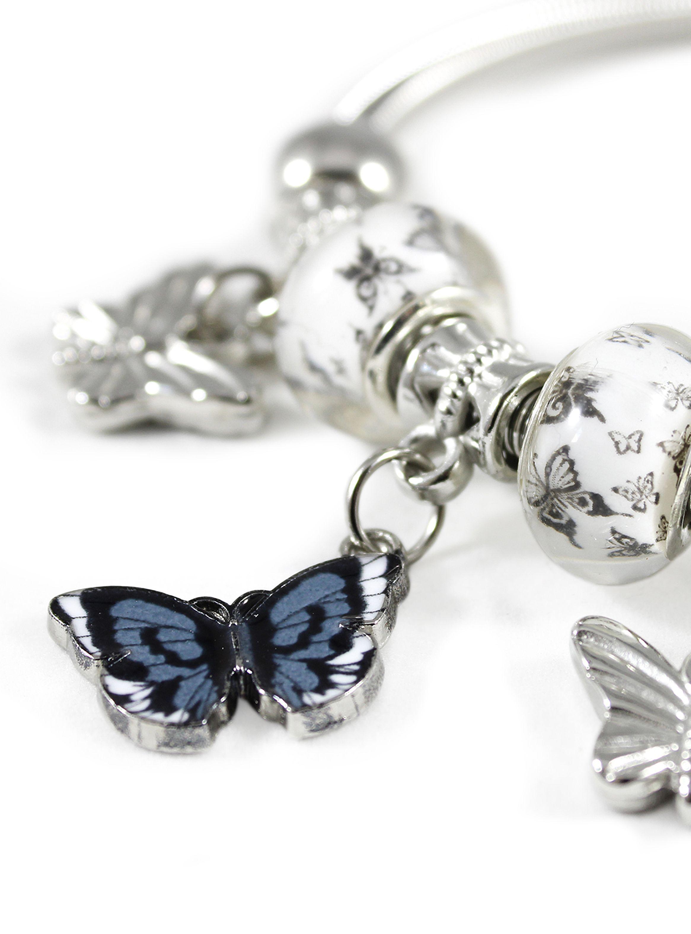 Pulsera Charms Mujer Colgante Mariposas Blanco-2