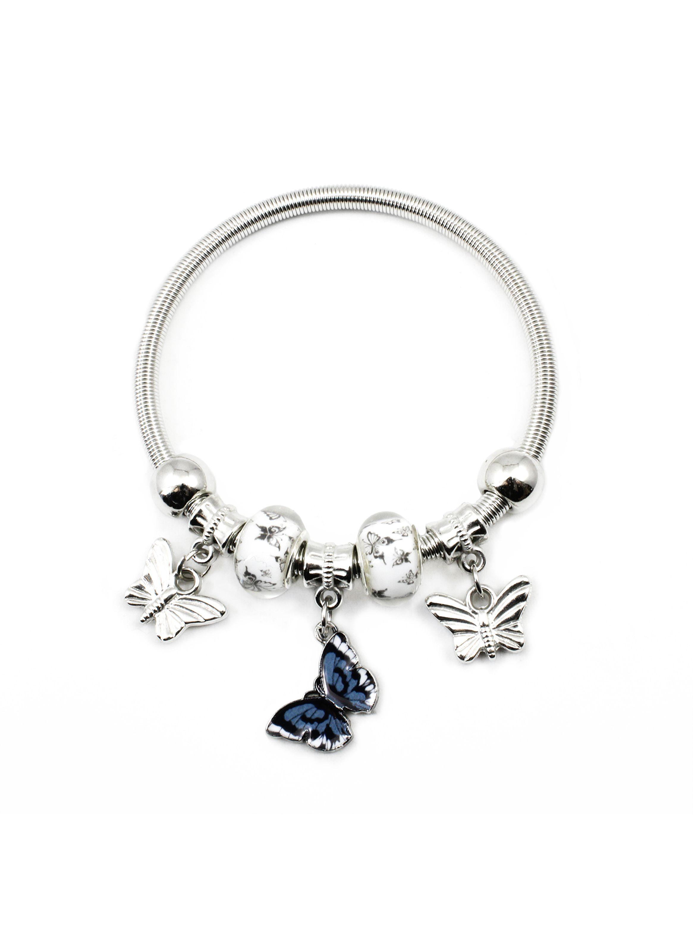 Pulsera Charms Mujer Colgante Mariposas Blanco-1
