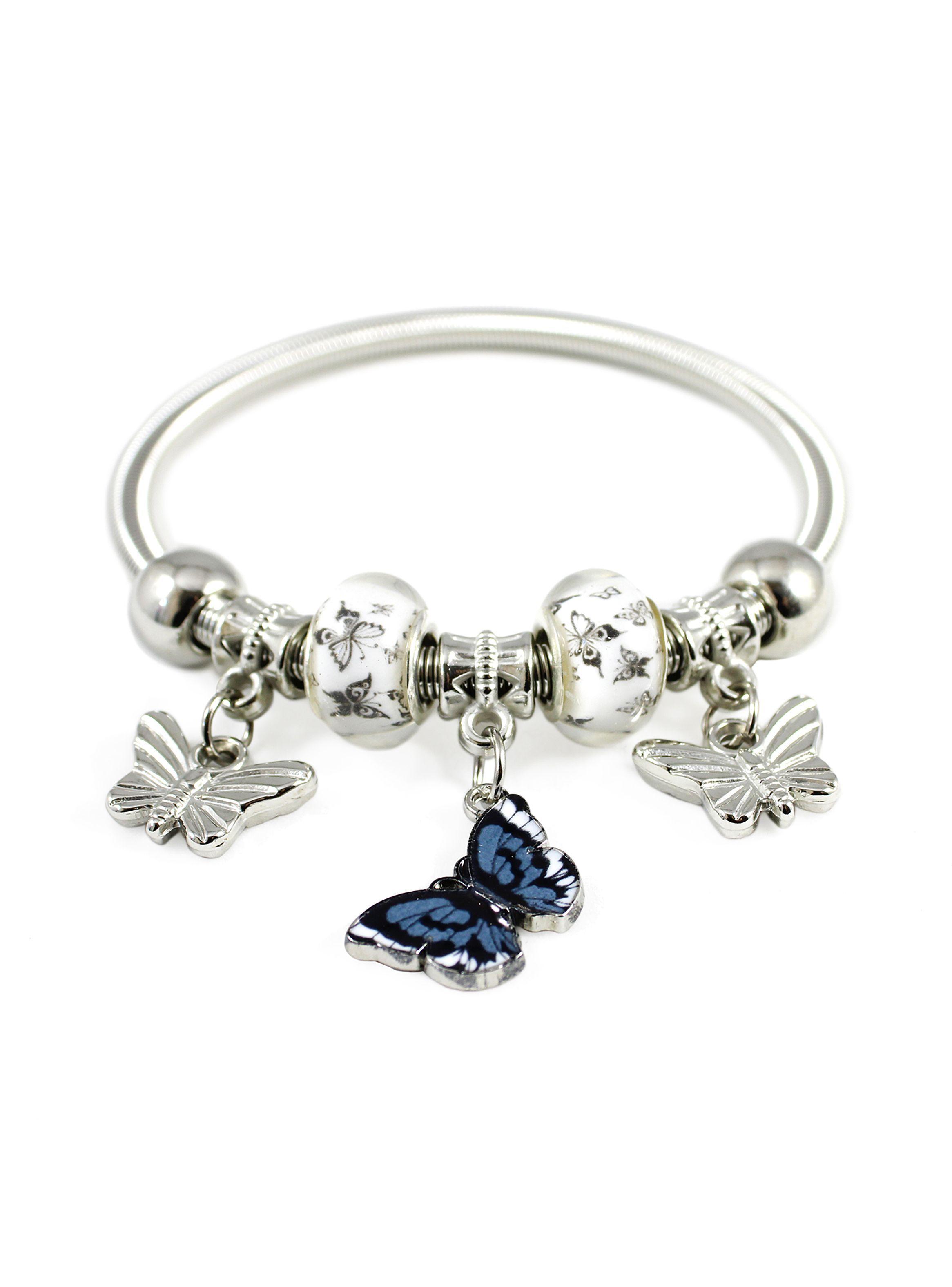 Pulsera Charms Mujer Colgante Mariposas Blanco-0