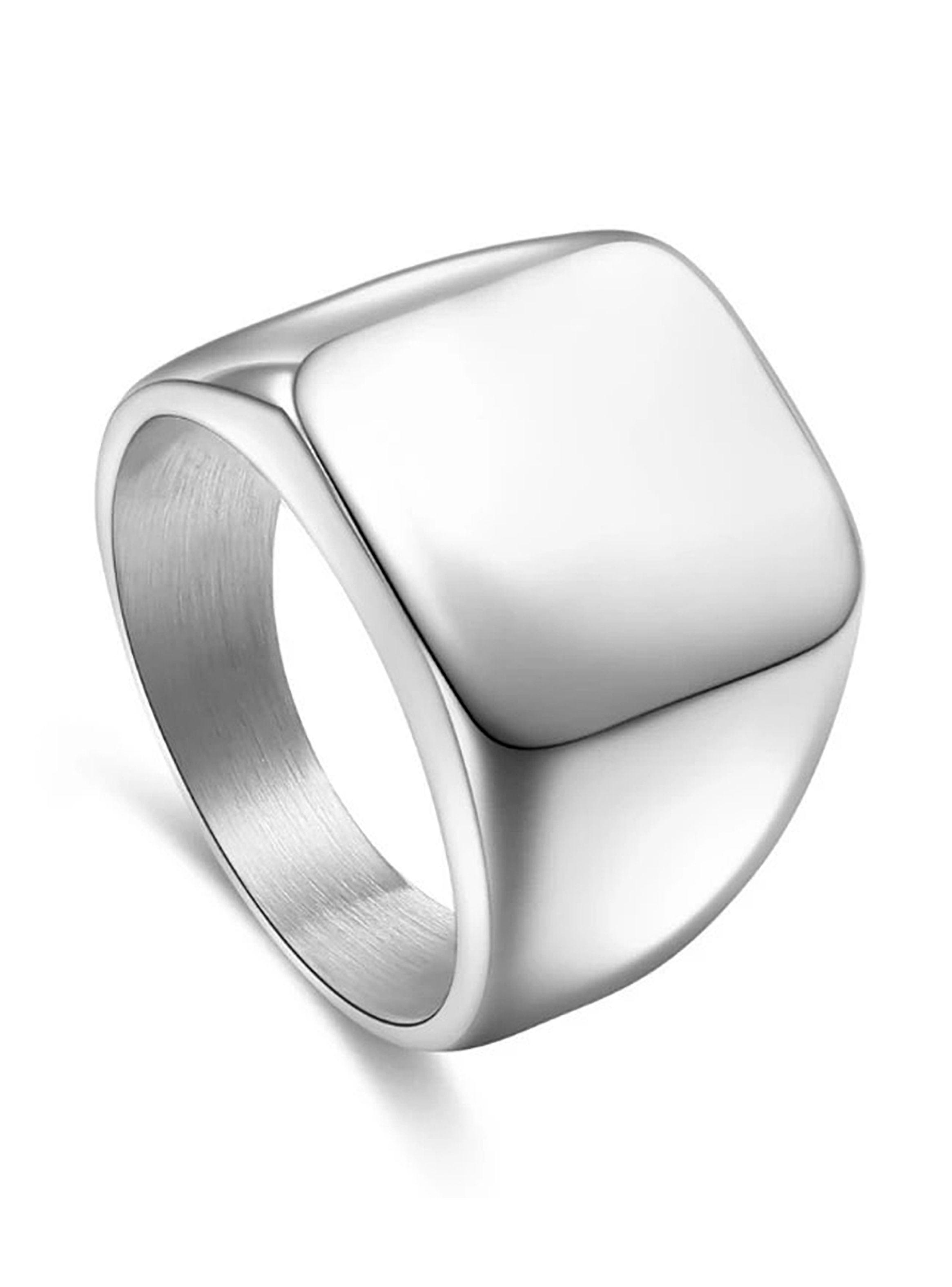 Anillo de Acero Plateado Tipo Sello Plano Cuadrado Talla 11-0