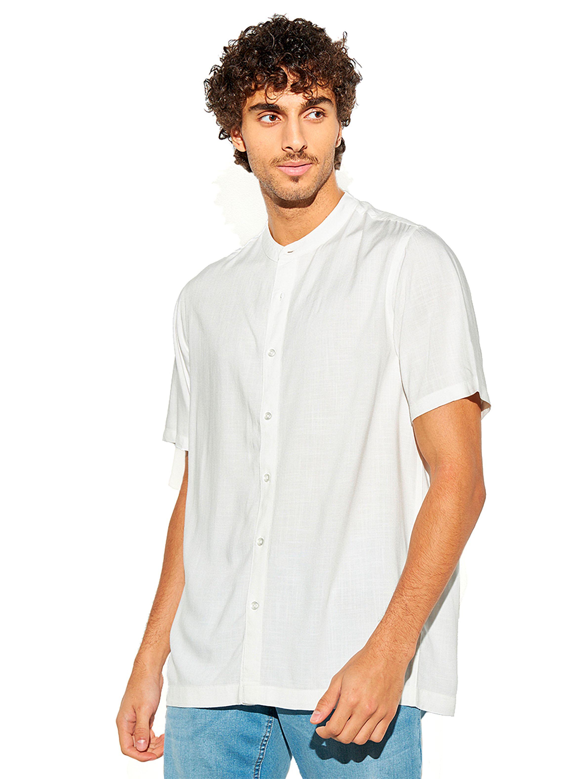 Camisa de Lino Manga Corta Hombre Cuello Mao Blanca-0