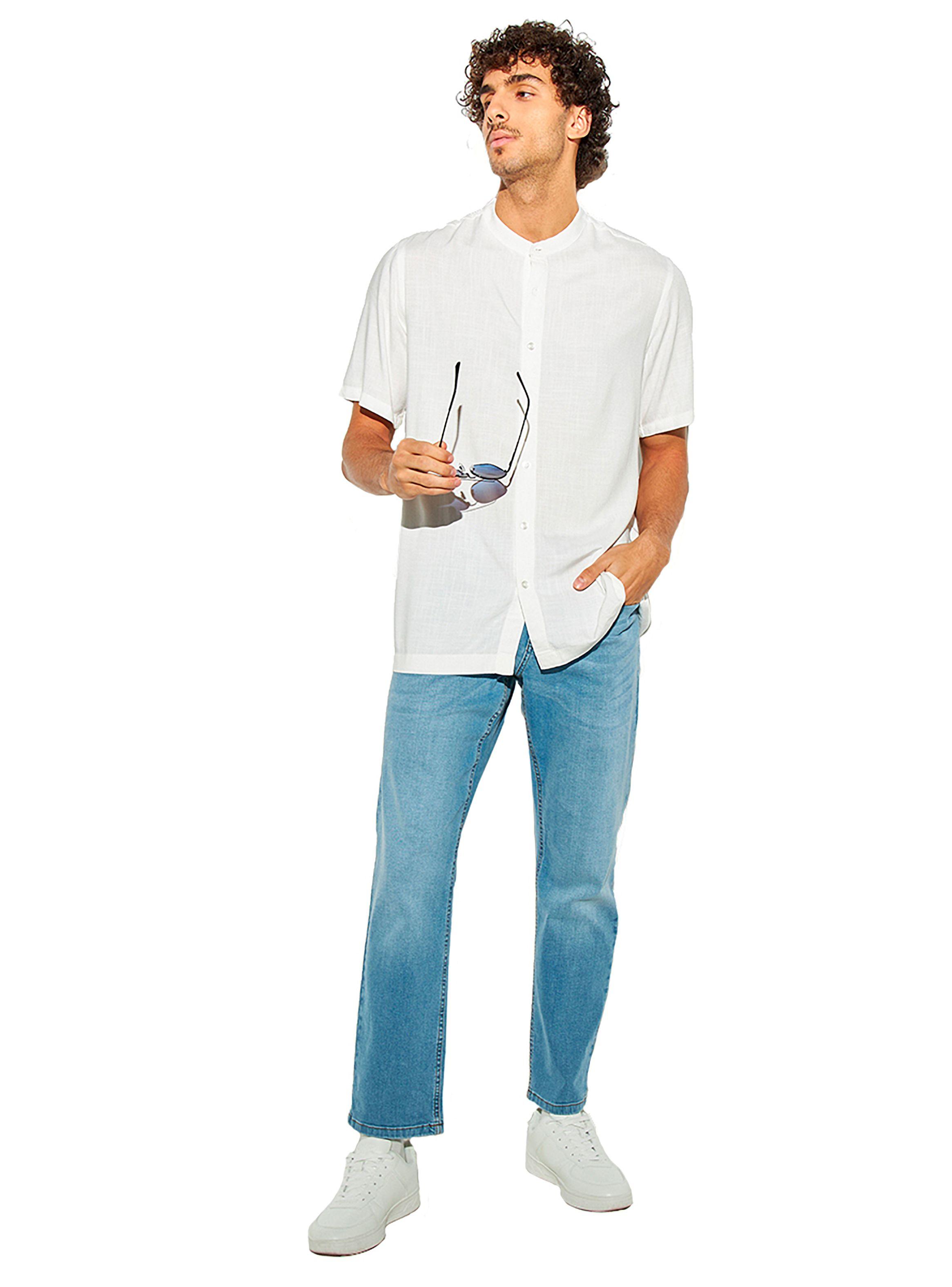 Camisa de Lino Manga Corta Hombre Cuello Mao Blanca-2