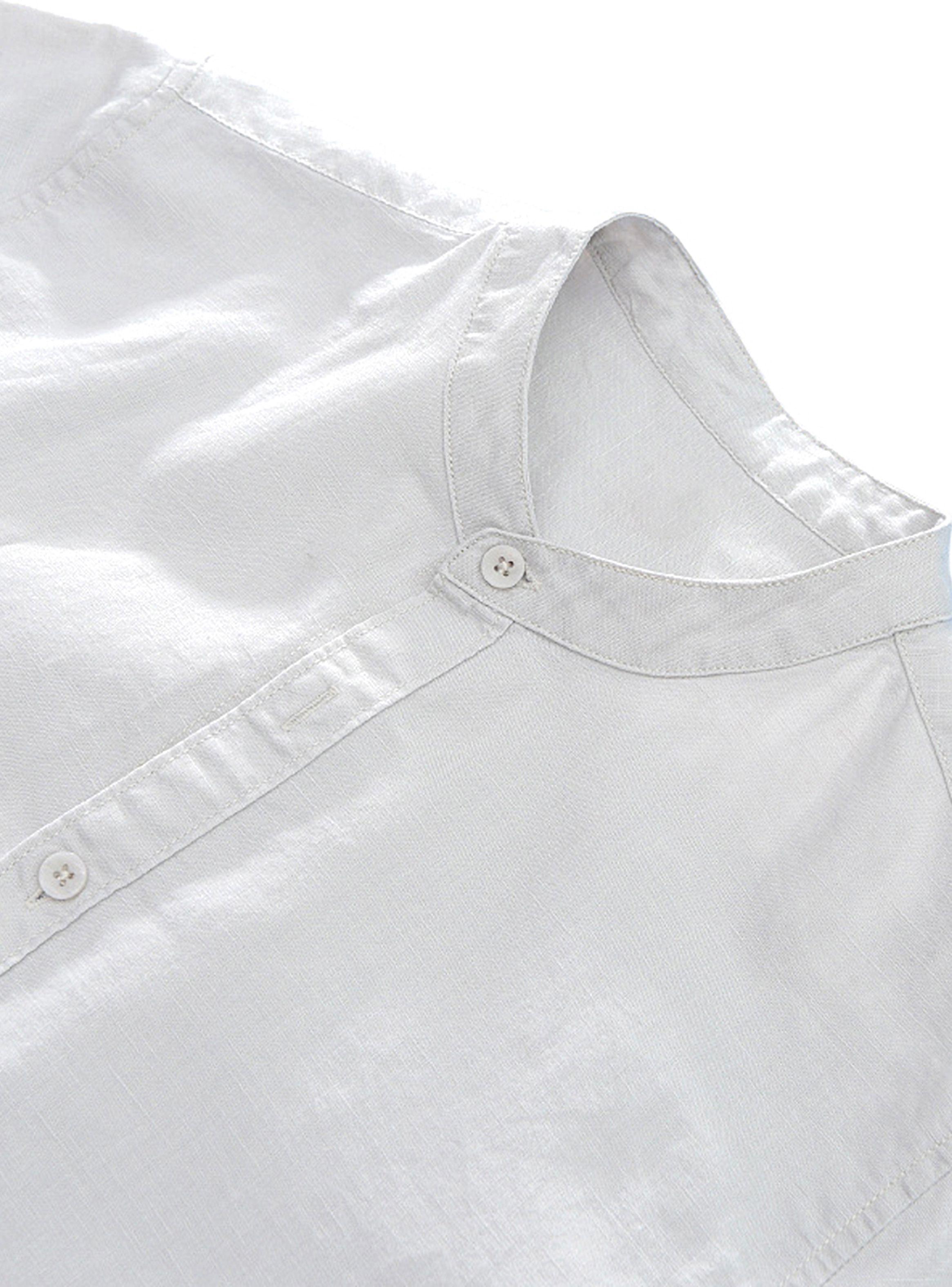 Camisa de Lino Manga Corta Hombre Cuello Mao Blanca-5