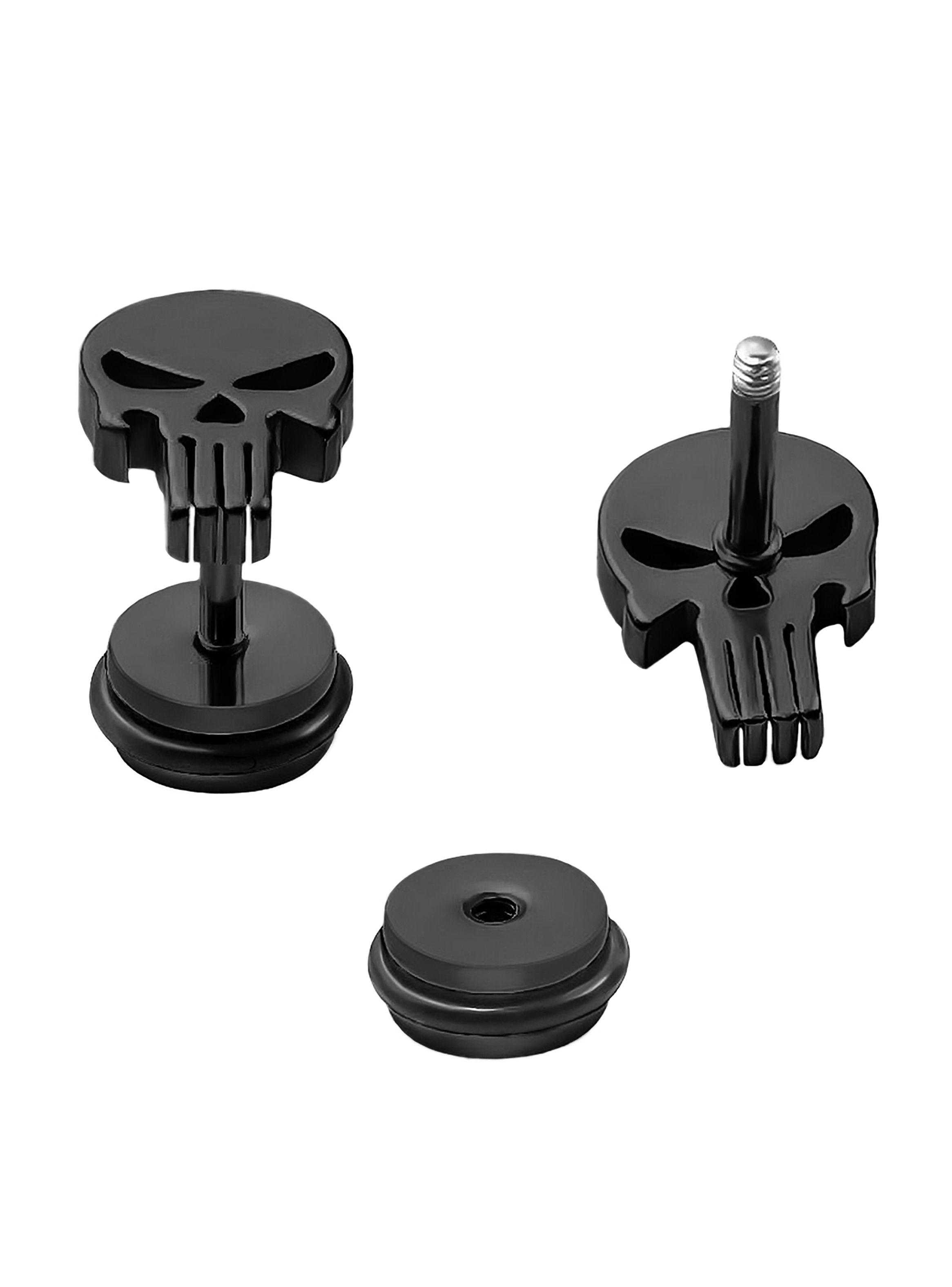 Aros Punk Acero Calavera Negra-1