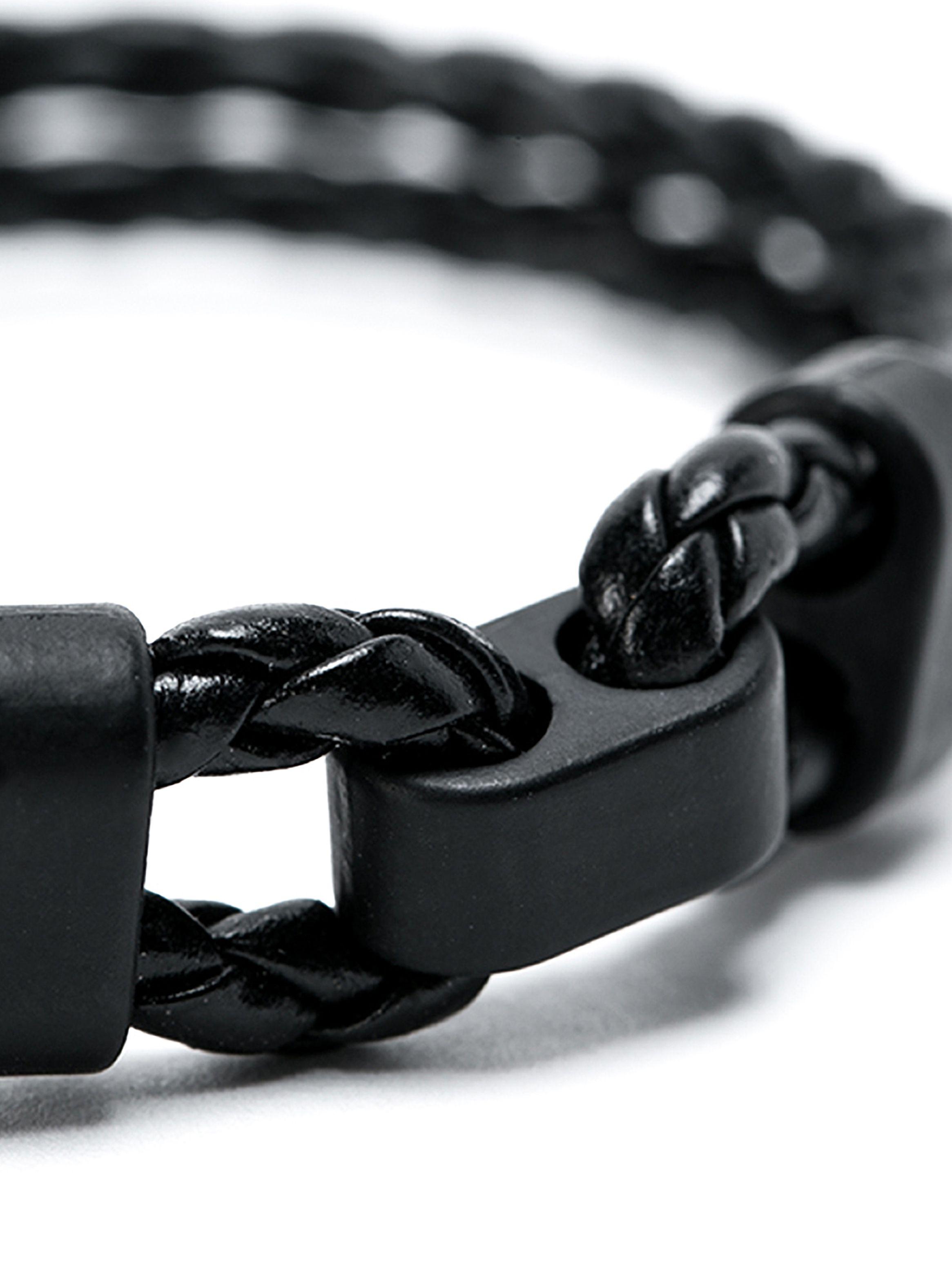 Pulsera Cuero Negro Detalles Acero Hombre-2