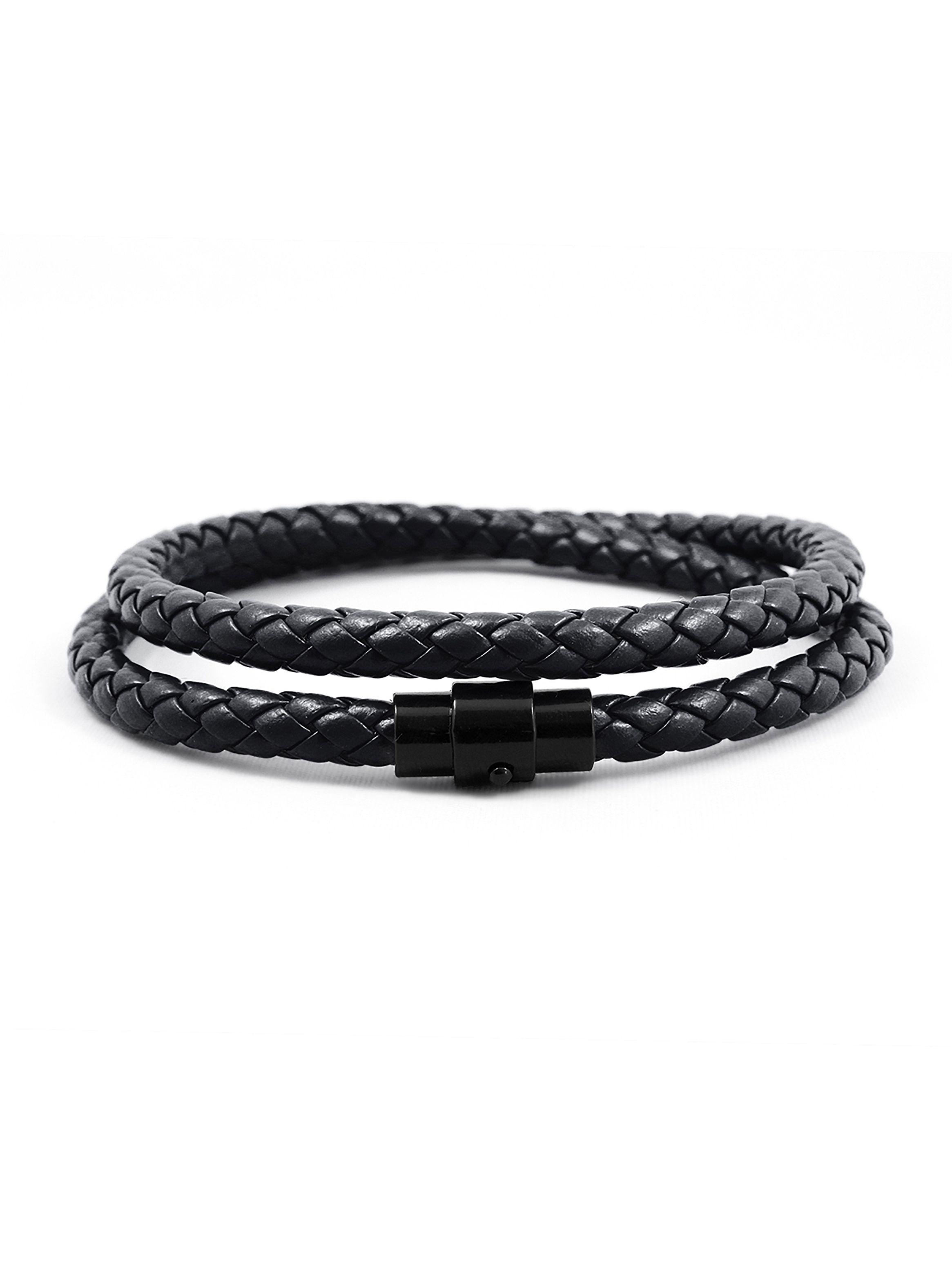 Pulsera de Cuero Negro Brazalete Largo Hombre-2
