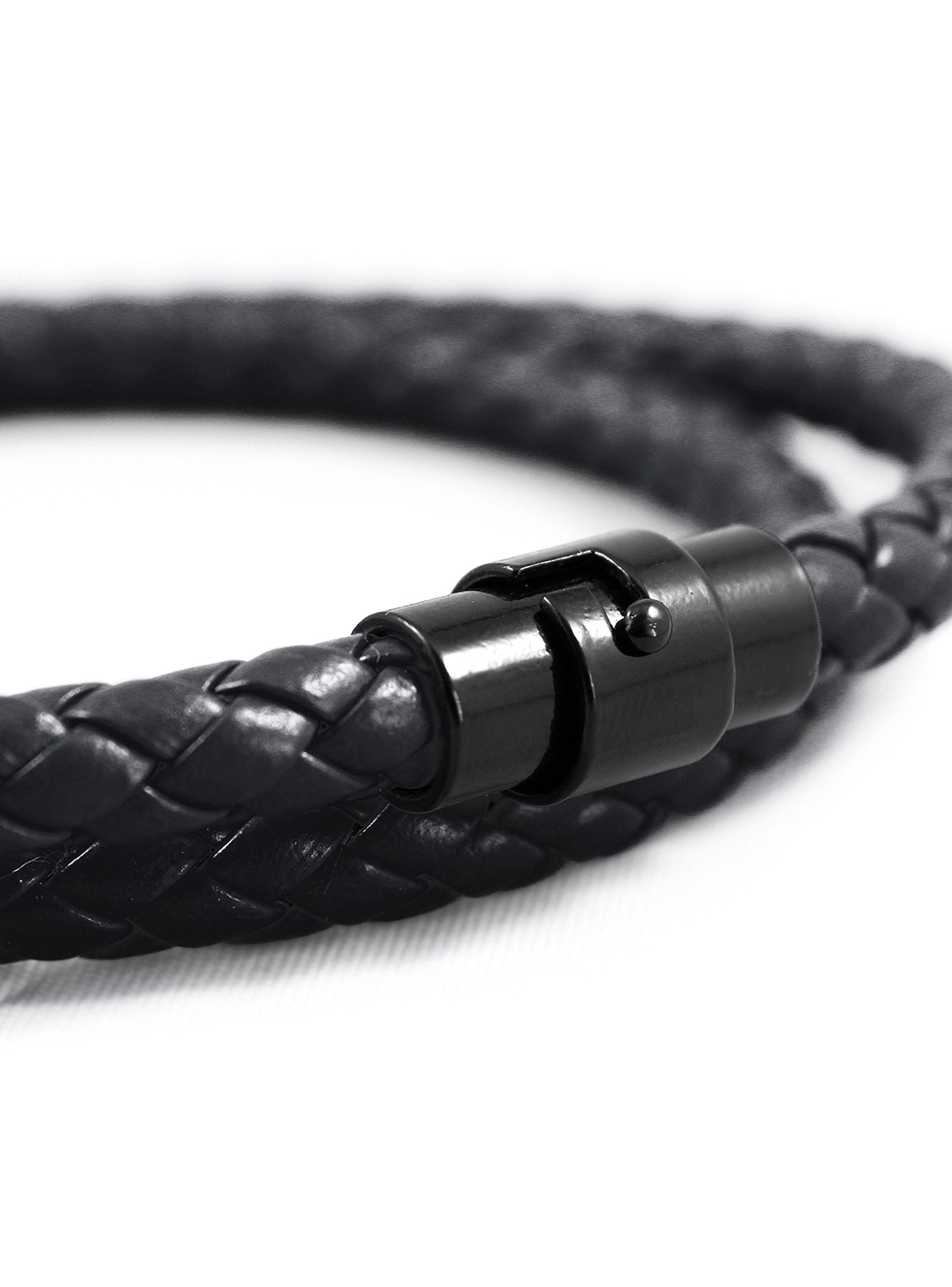 Pulsera de Cuero Negro Brazalete Largo Hombre-3