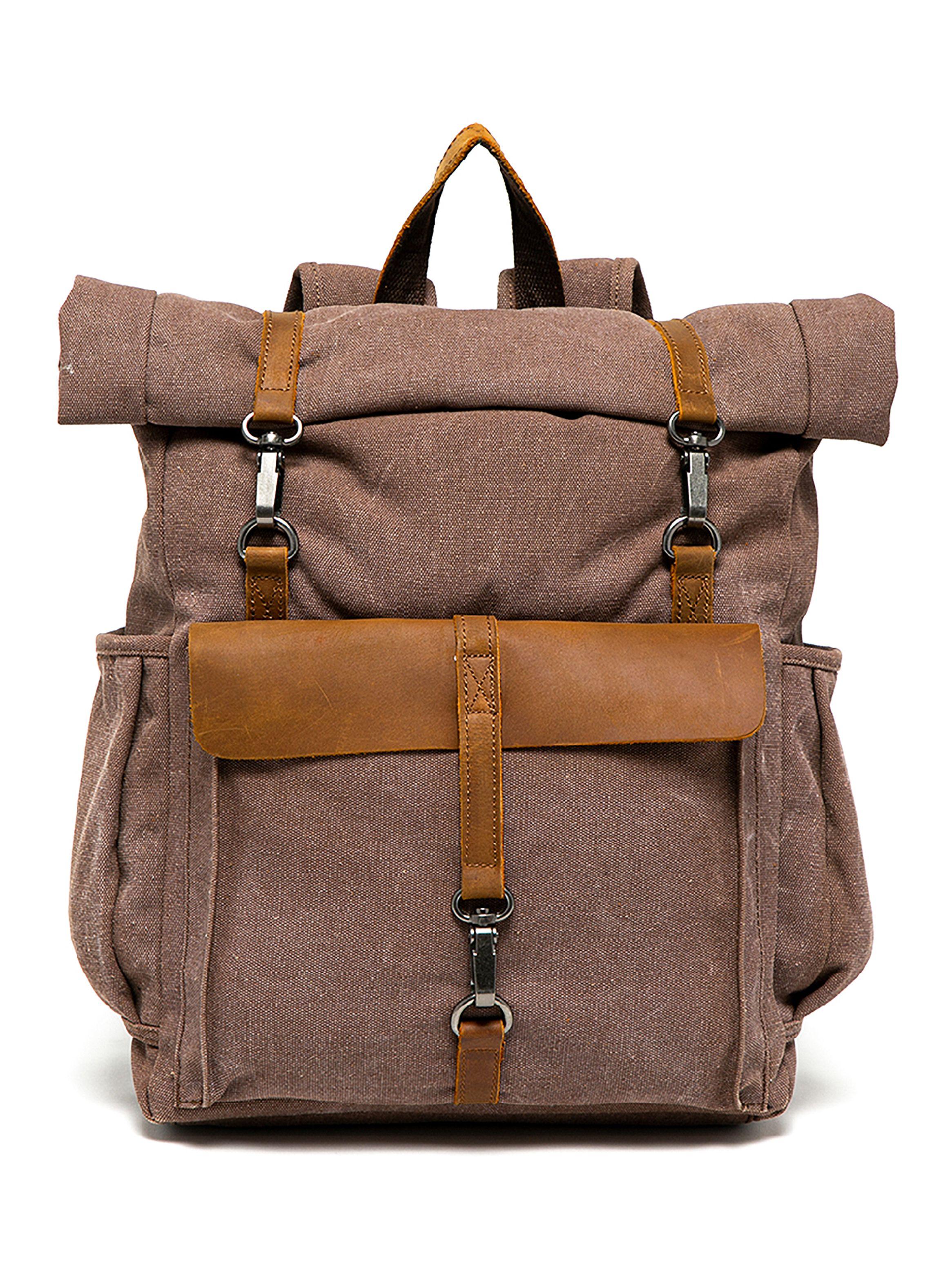 Mochila Doblez Superior Chocolate Correas Frontal Cuero-1
