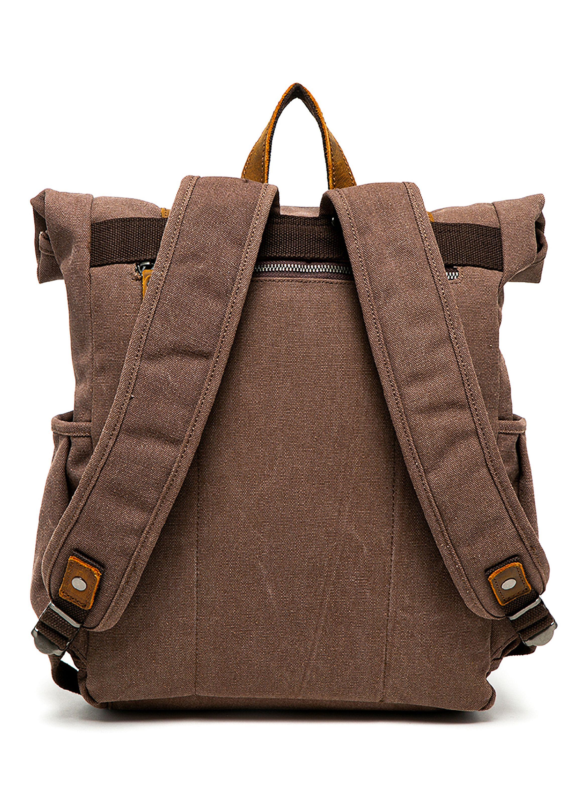 Mochila Doblez Superior Chocolate Correas Frontal Cuero-2