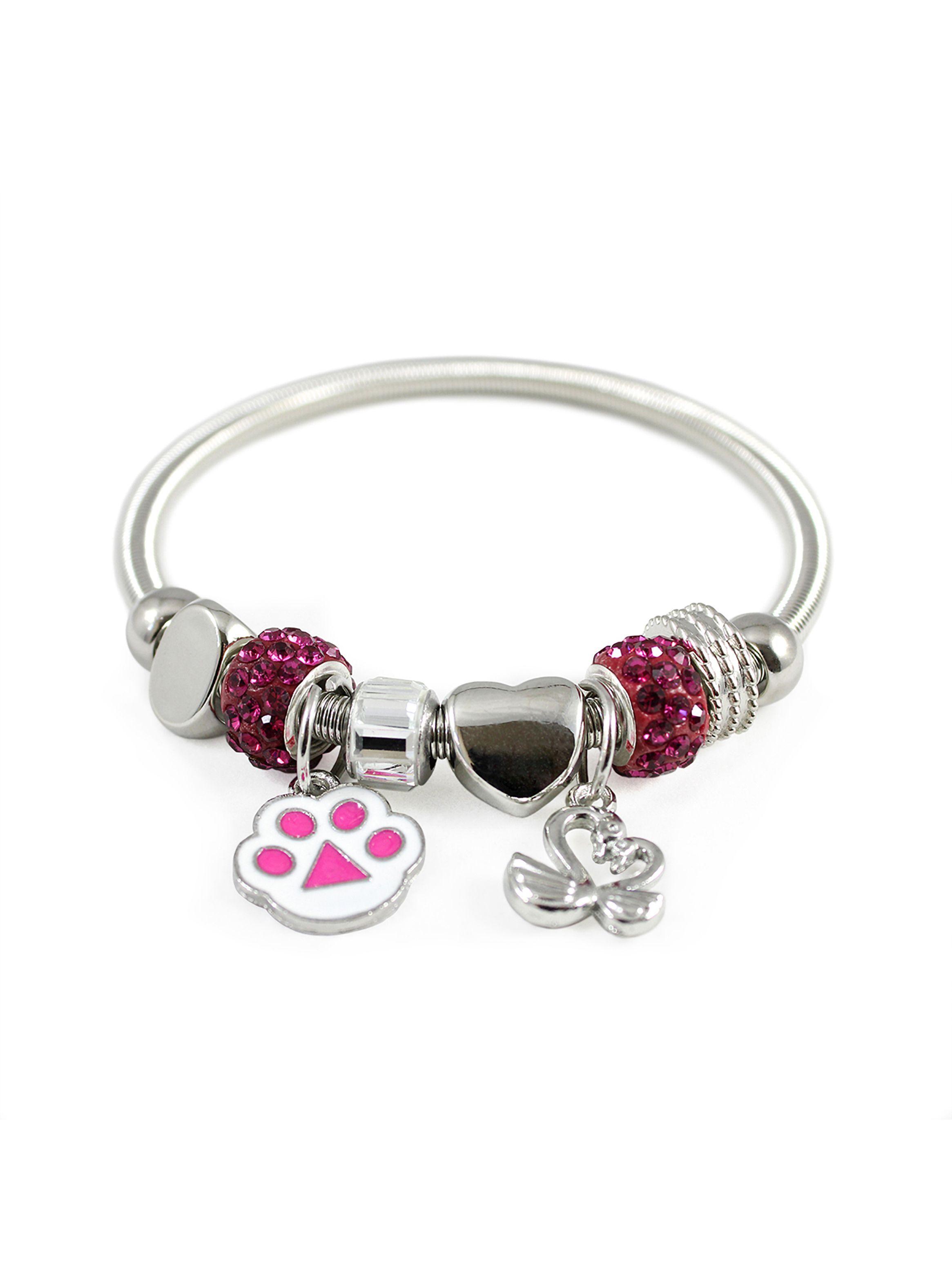 Pulsera Charms Colgante Mujer Huella Mascota Fucsia-0