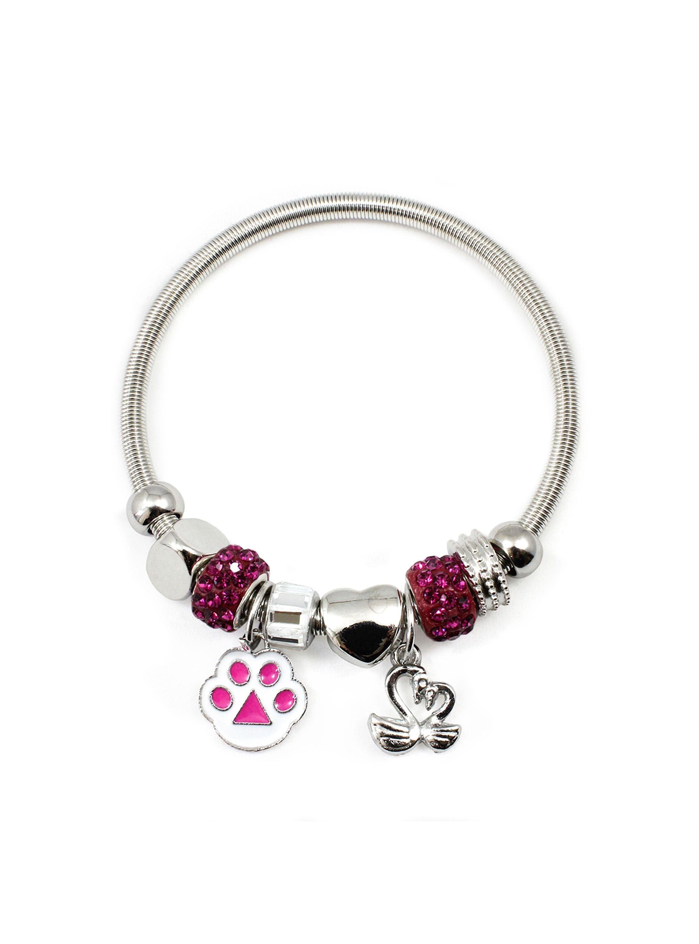 Pulsera Charms Colgante Mujer Huella Mascota Fucsia-1