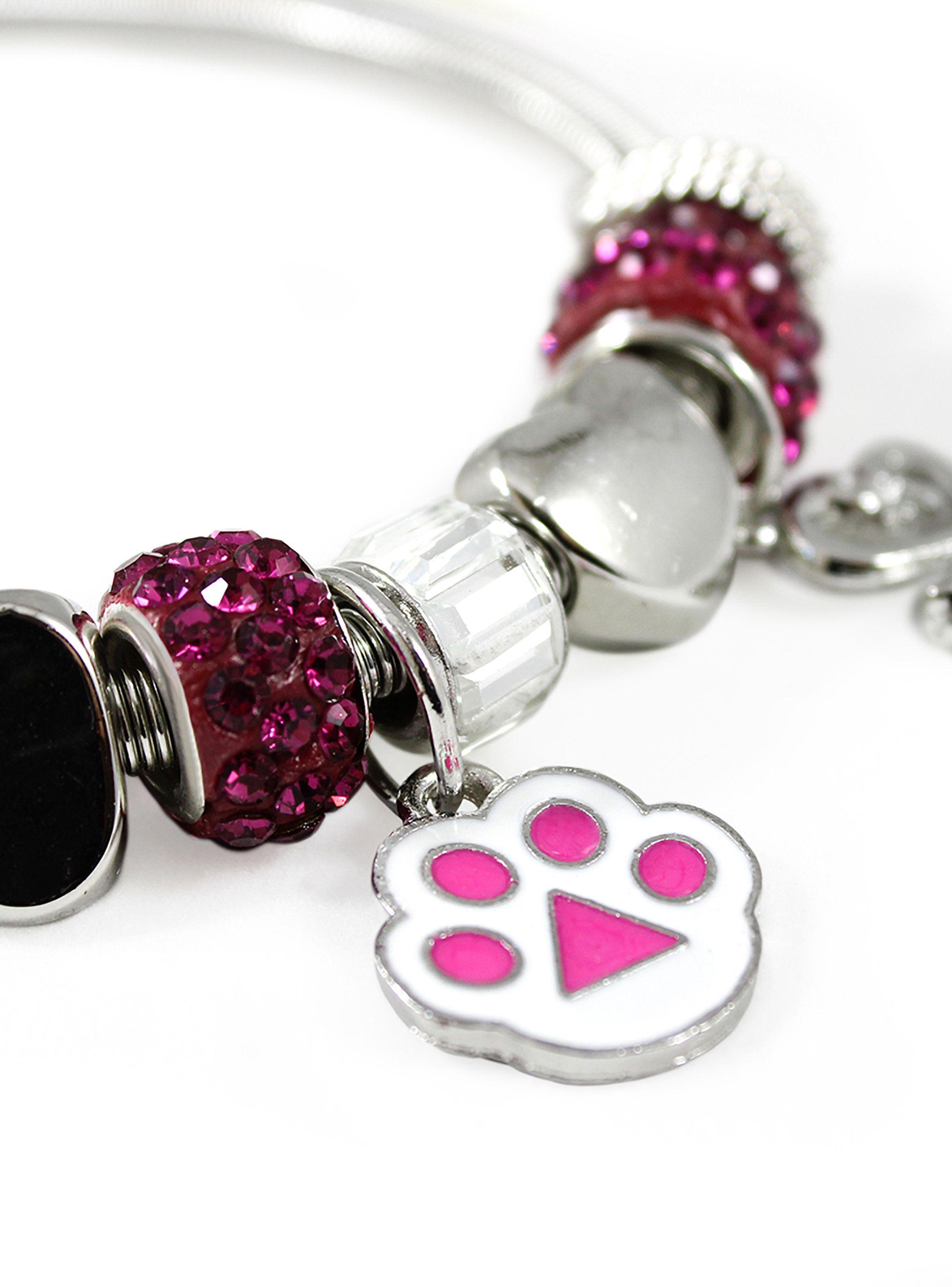 Pulsera Charms Colgante Mujer Huella Mascota Fucsia-2