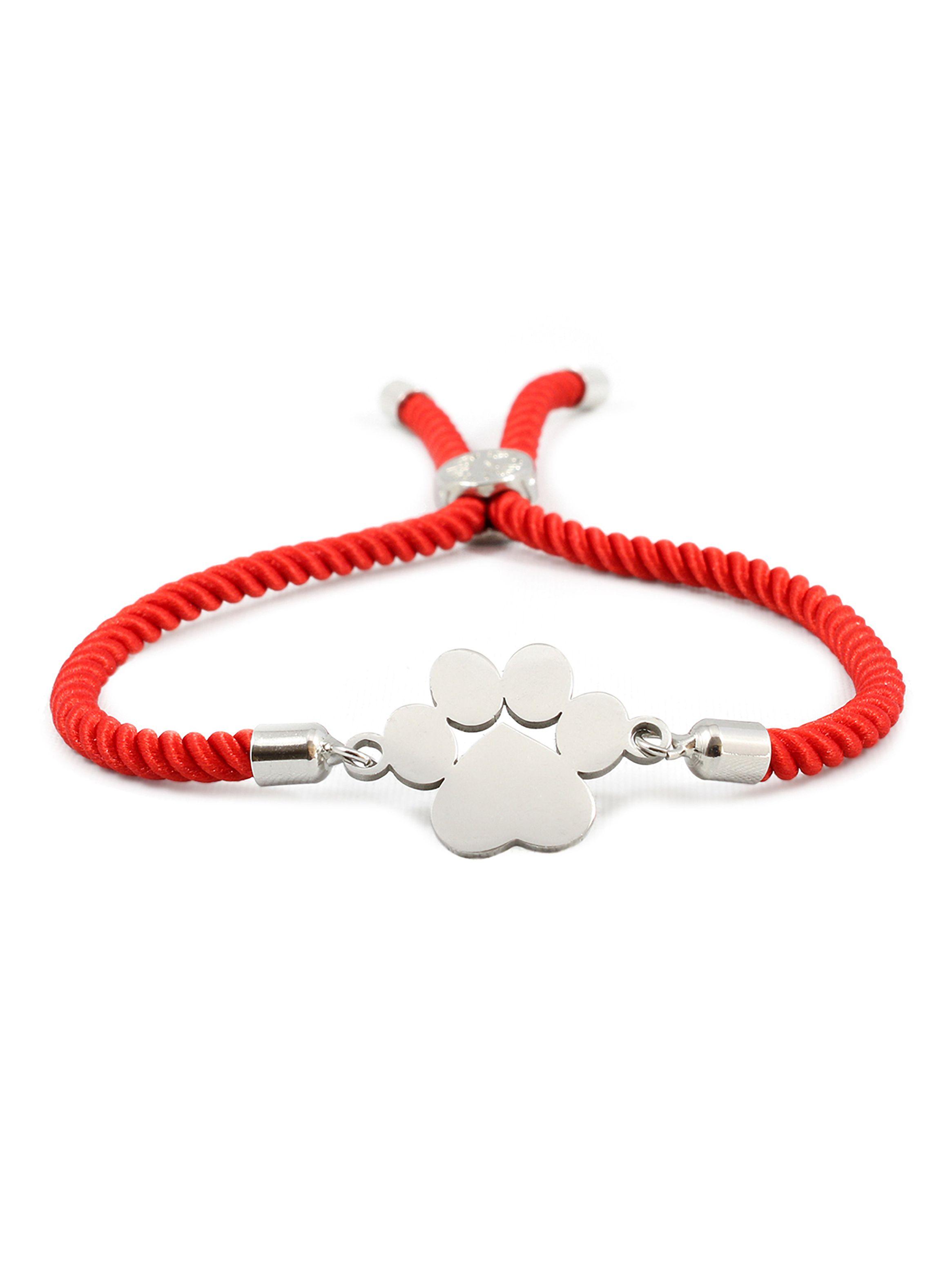 Pulsera de Cuerda Rojo y Placa de Huella Mascota Ajustable-0
