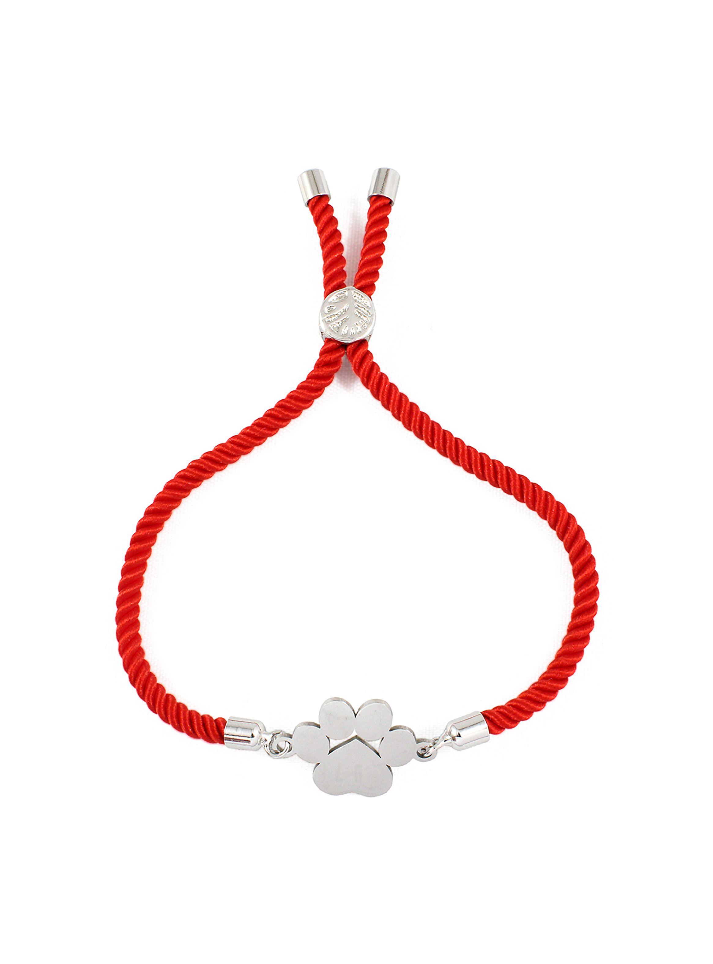 Pulsera de Cuerda Rojo y Placa de Huella Mascota Ajustable-1