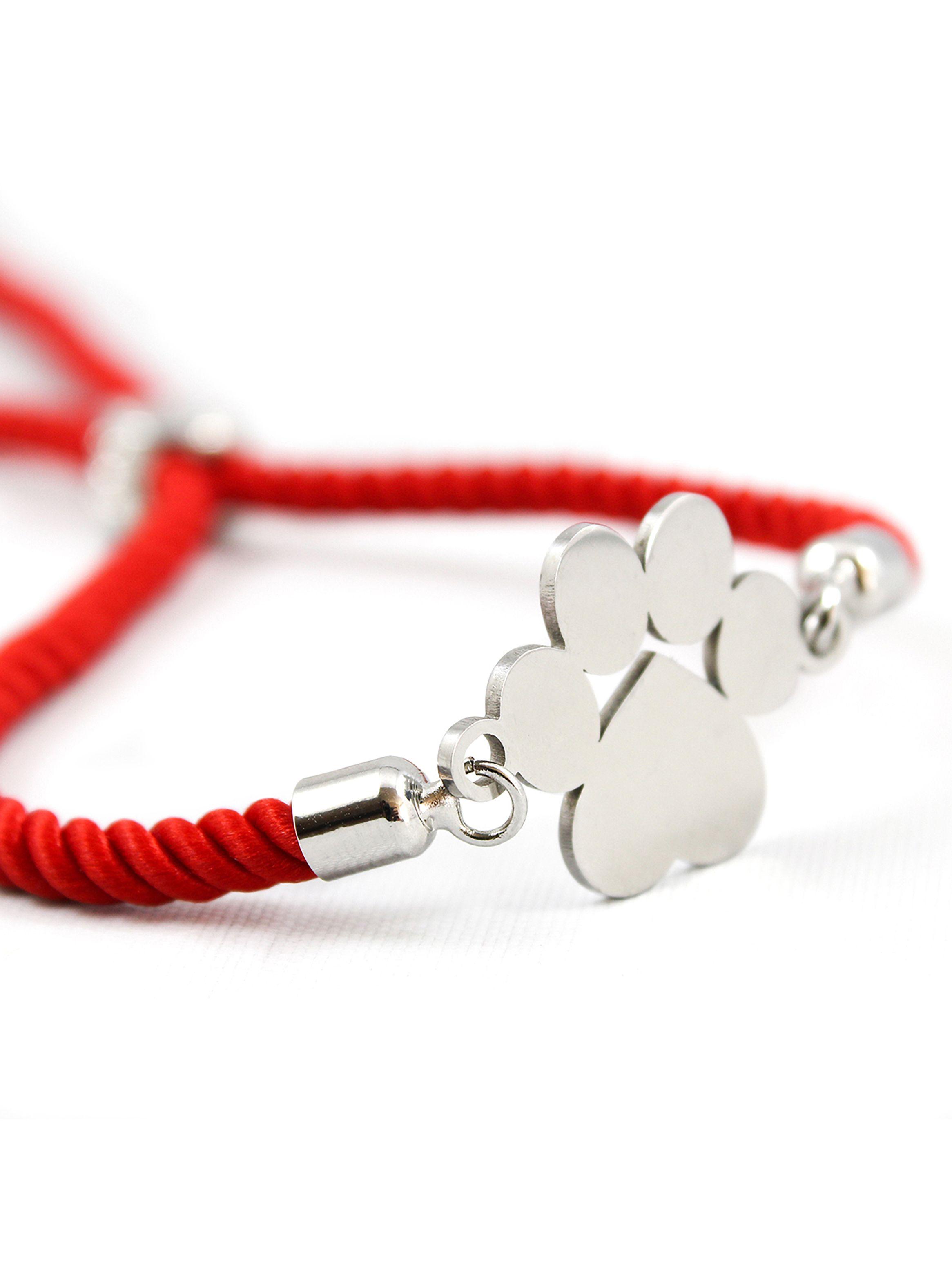 Pulsera de Cuerda Rojo y Placa de Huella Mascota Ajustable-2