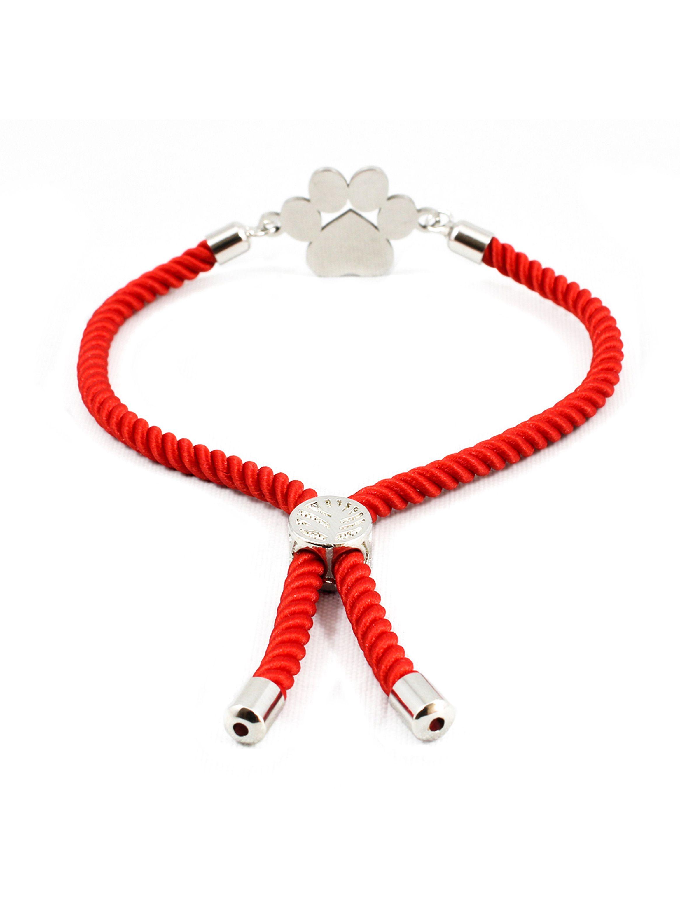 Pulsera de Cuerda Rojo y Placa de Huella Mascota Ajustable-4