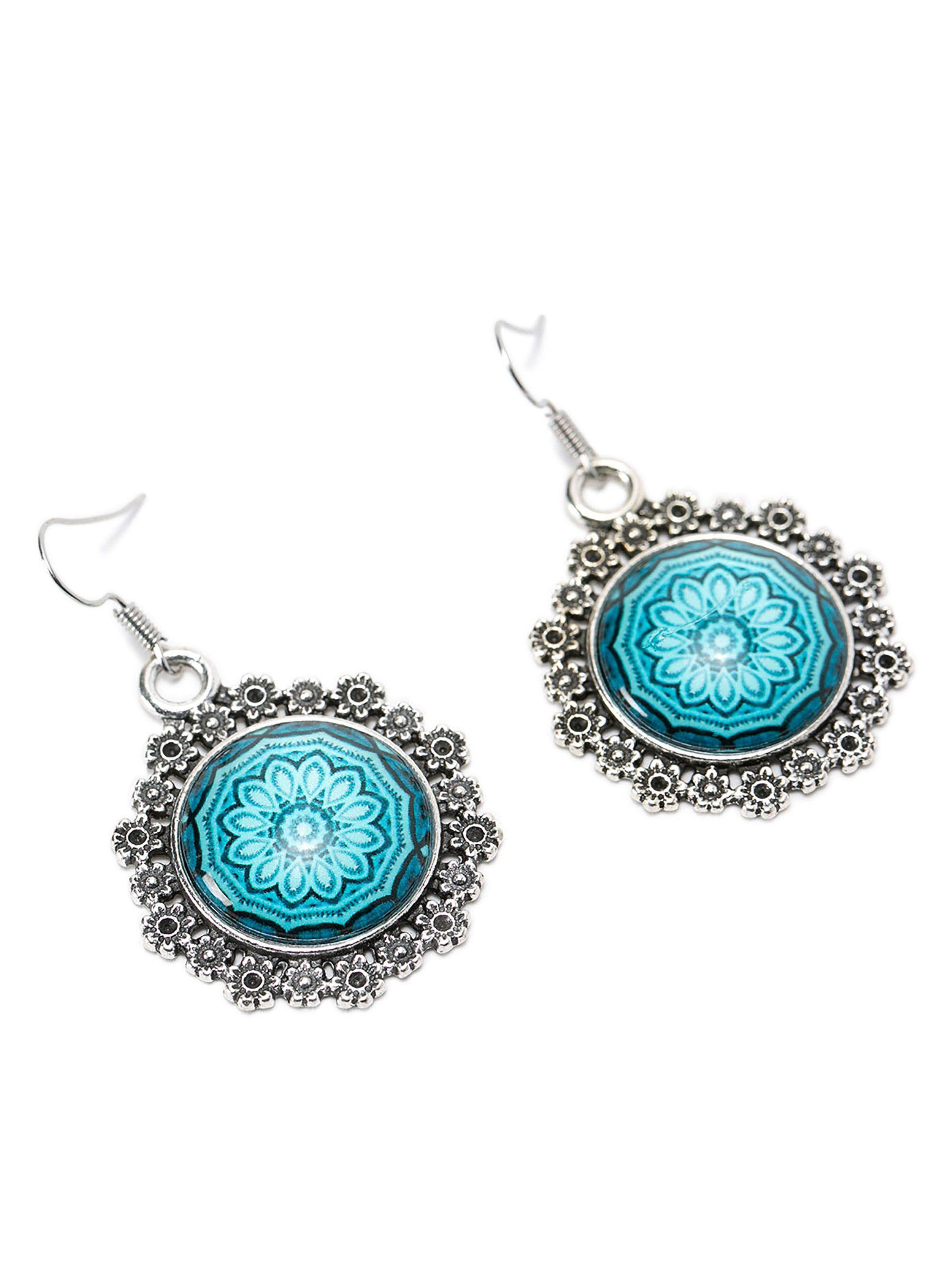 Aretes Mandala Celeste Acero Inoxidable Mujer-0