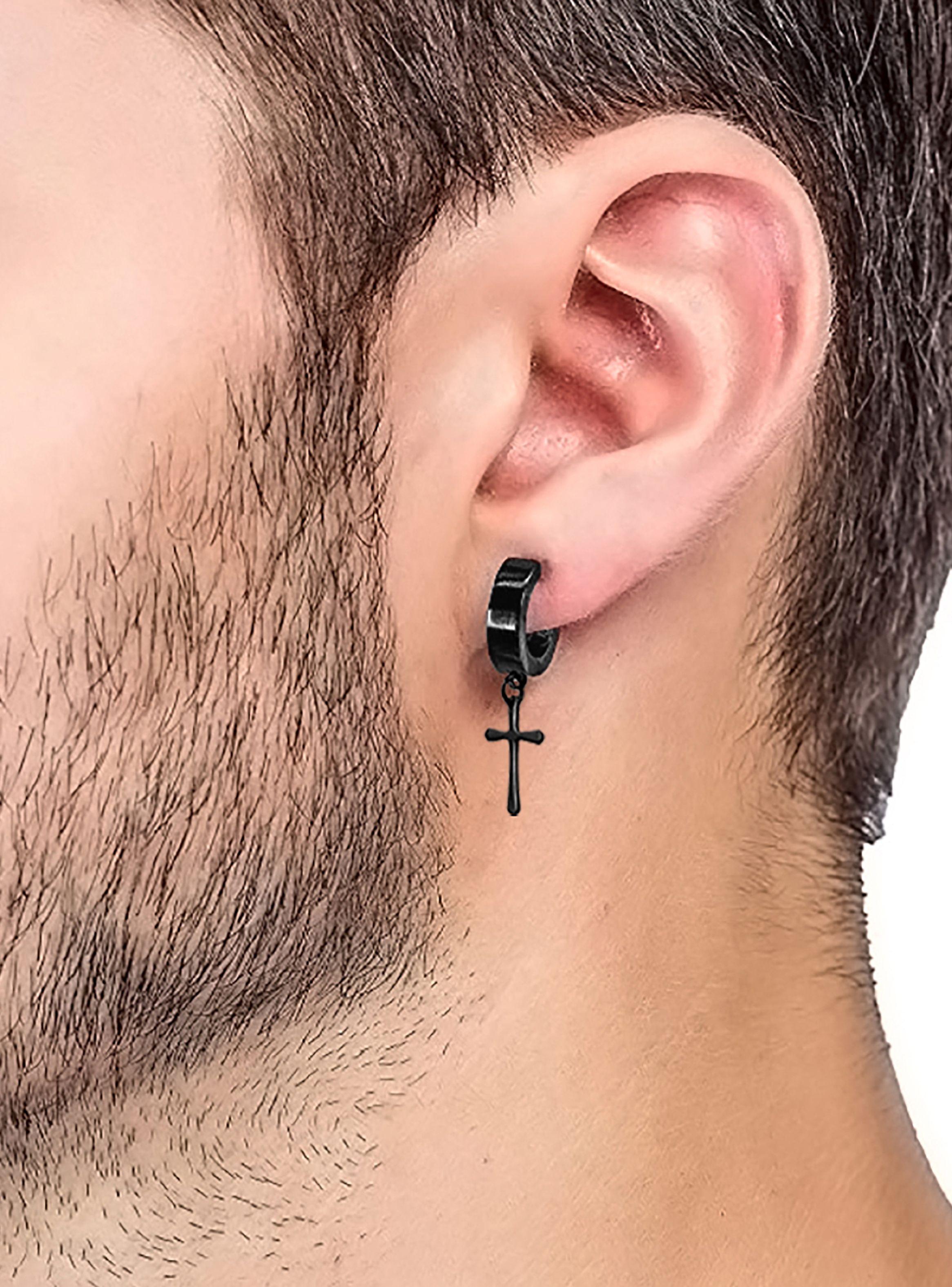 Aros Metálicos Punk con Cruz Colgante Negros-2