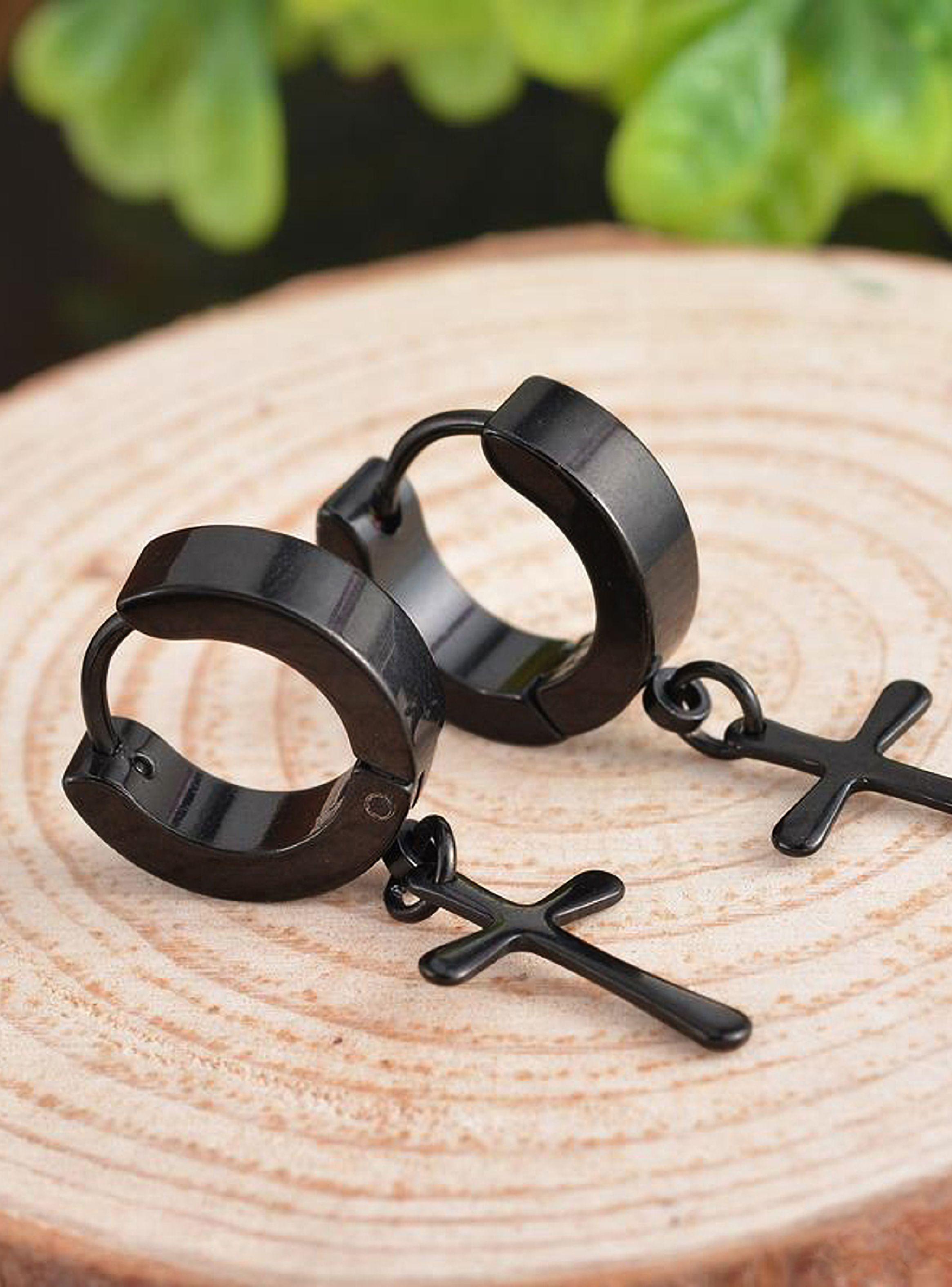 Aros Metálicos Punk con Cruz Colgante Negros-3