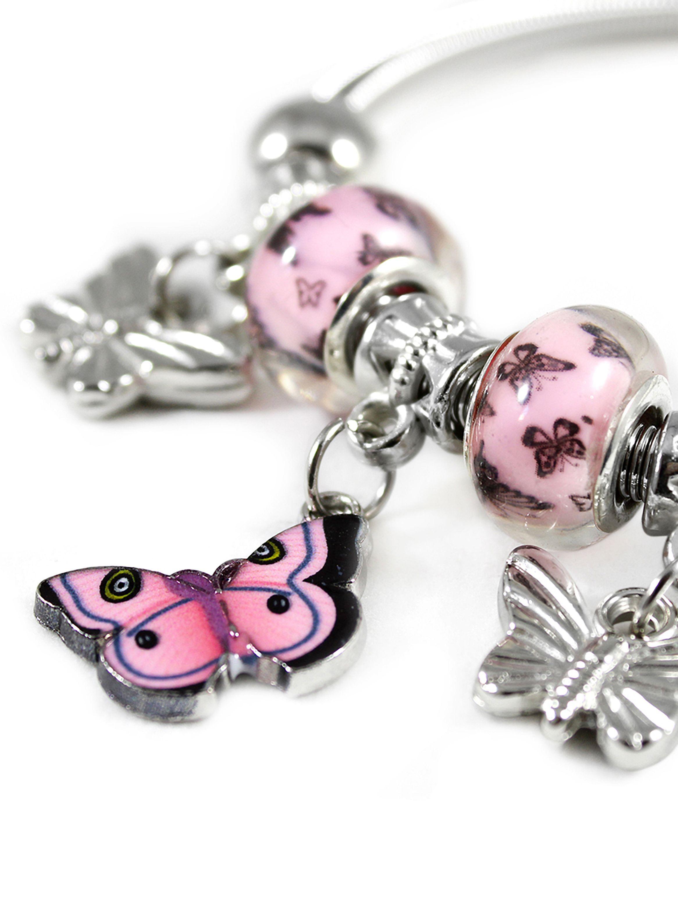 Pulsera Charms Mujer Colgante Mariposas Rosa-2
