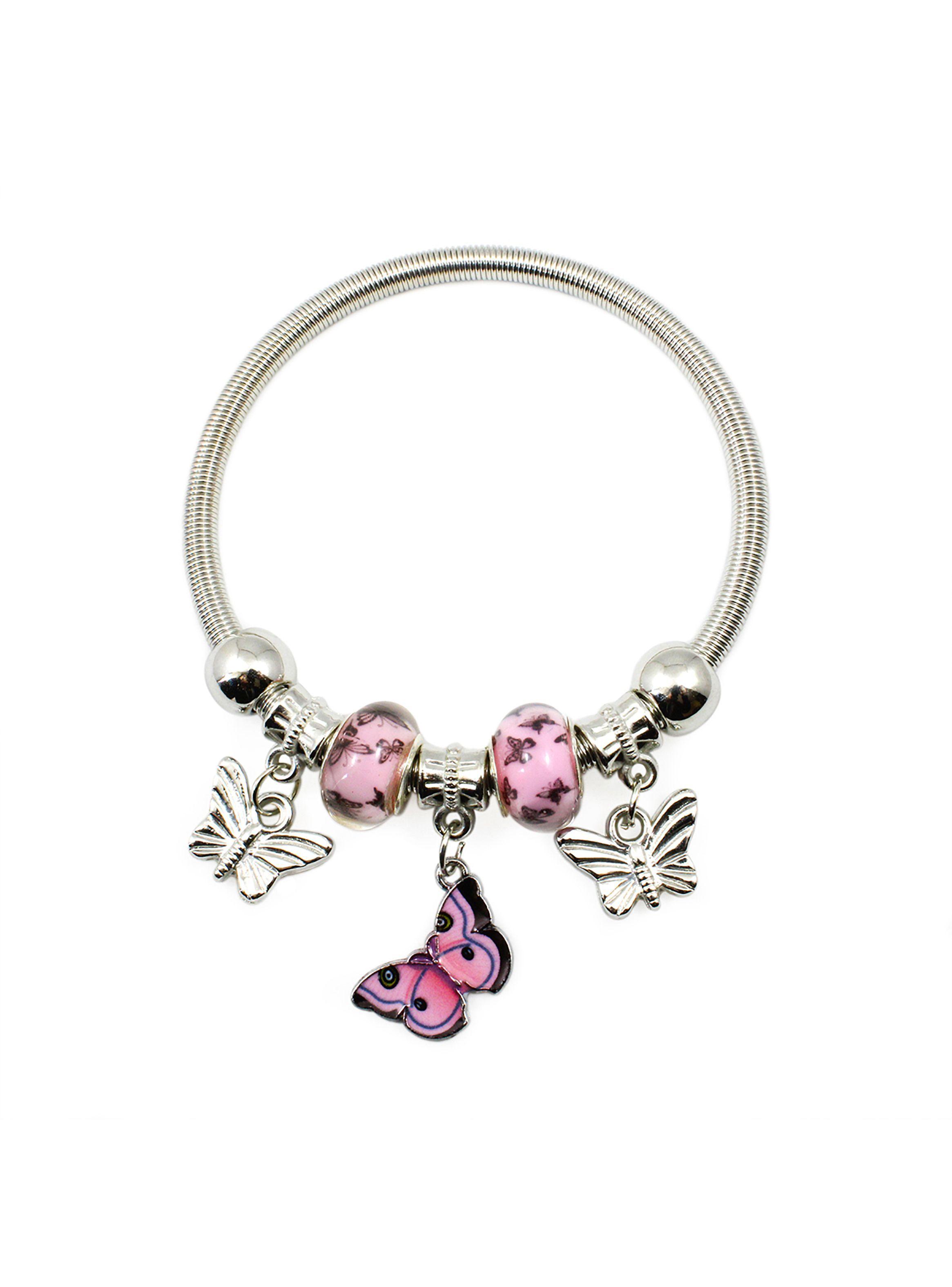 Pulsera Charms Mujer Colgante Mariposas Rosa-1