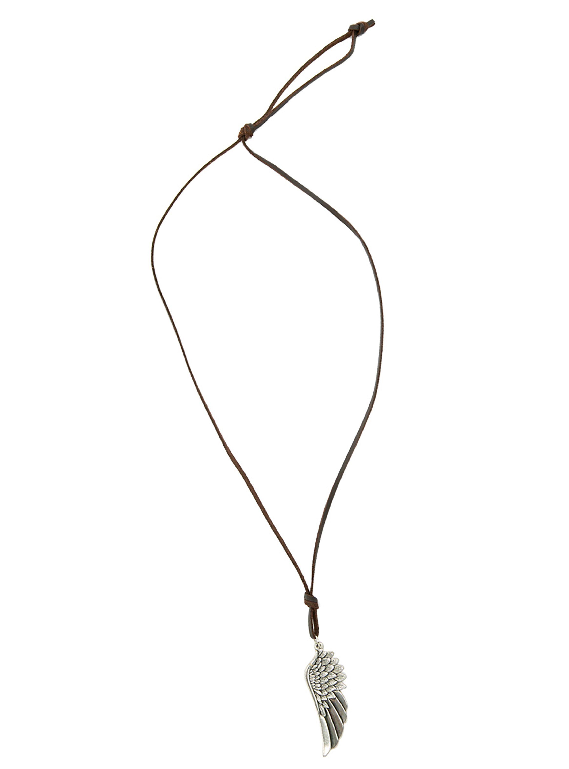 Collar Colgante de Cuero Ala de Ángel Plateado-0