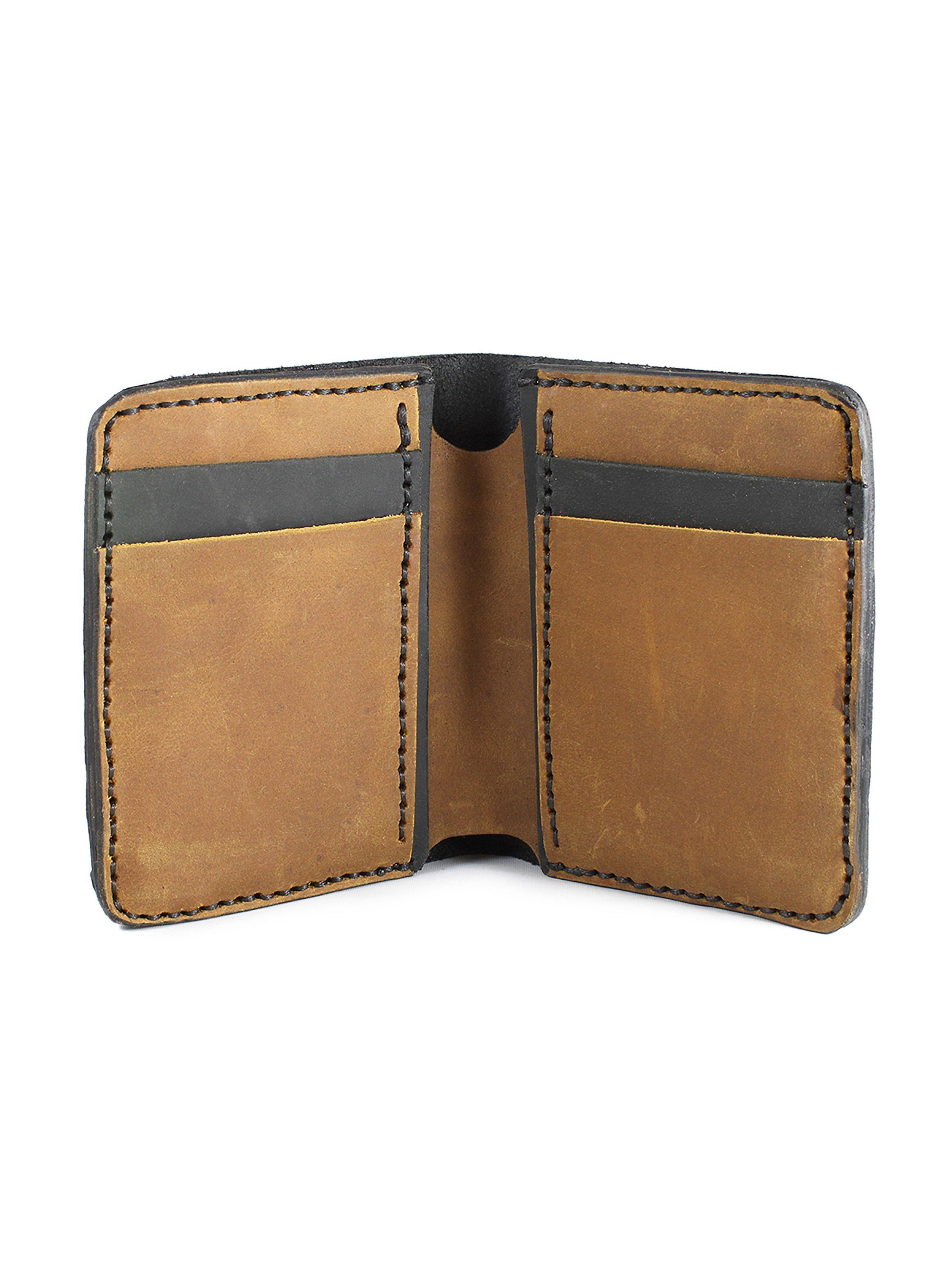 Billeteras Tarjetero Vertical Cuero Natural Combinado Negro Café-2