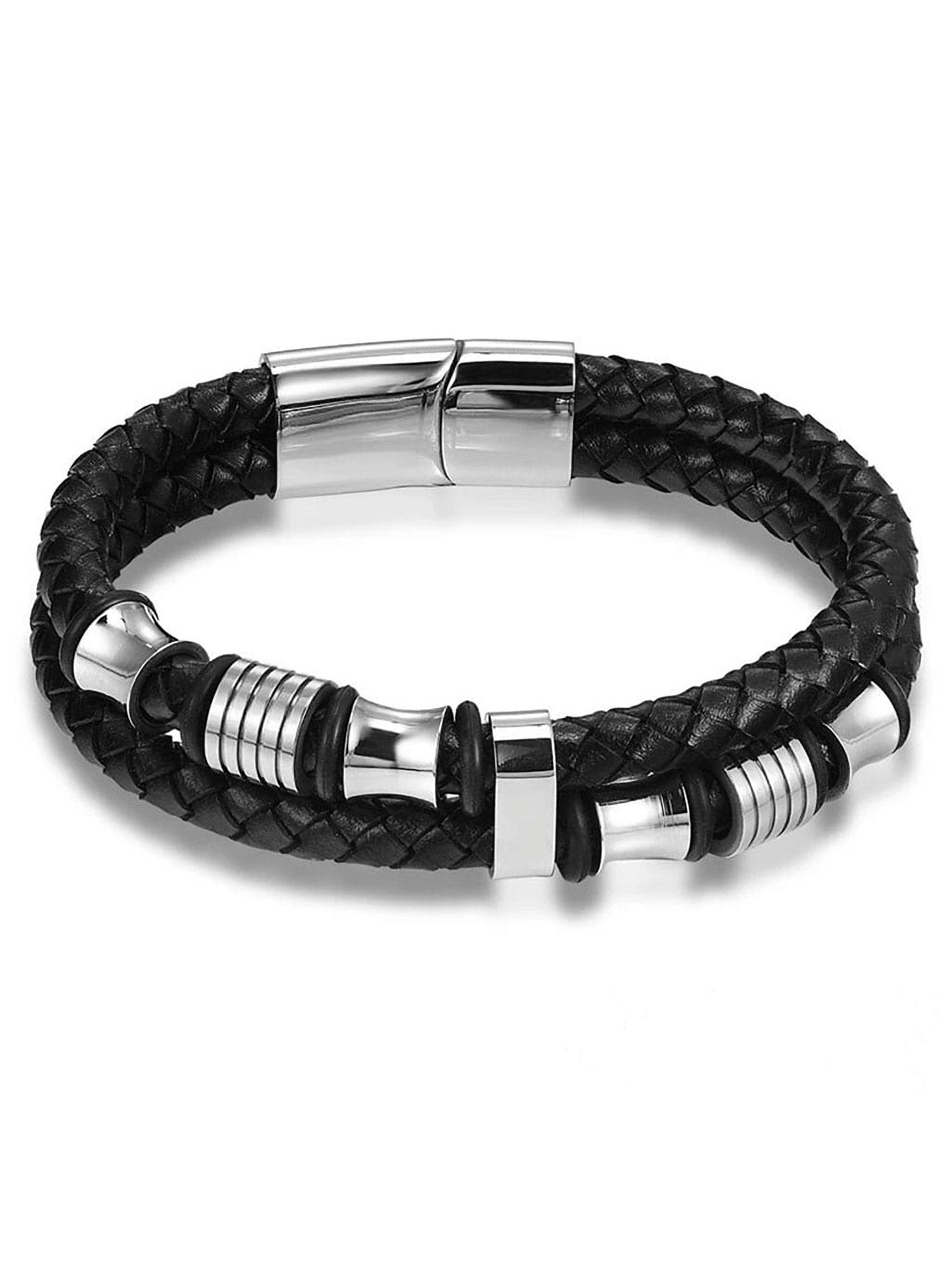 Pulsera Cuero Trenzado Detalles Metalizados-0