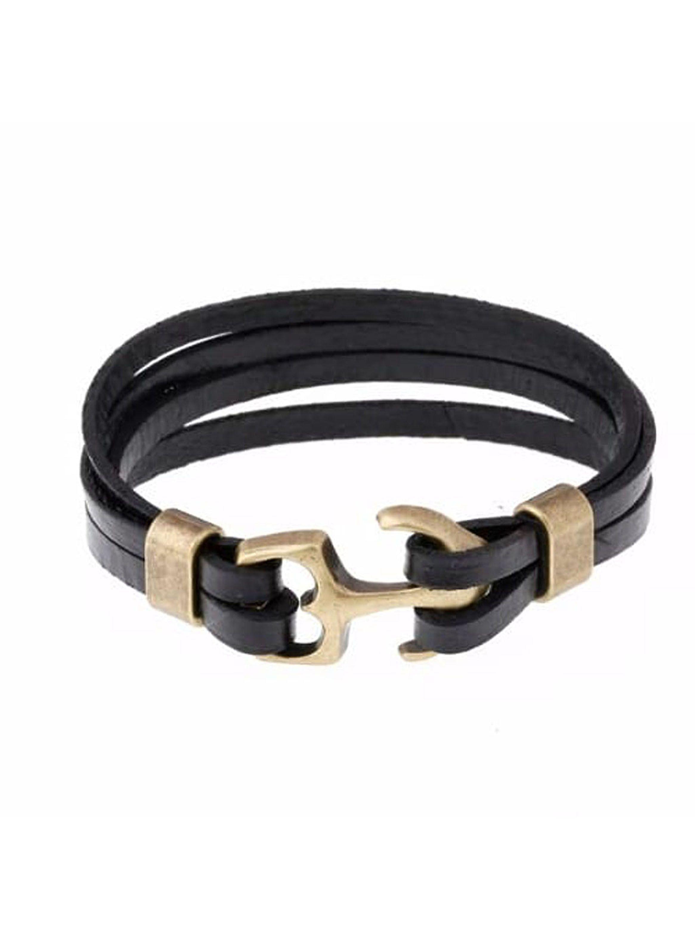 Pulsera Ancla De Cuero Negra-0
