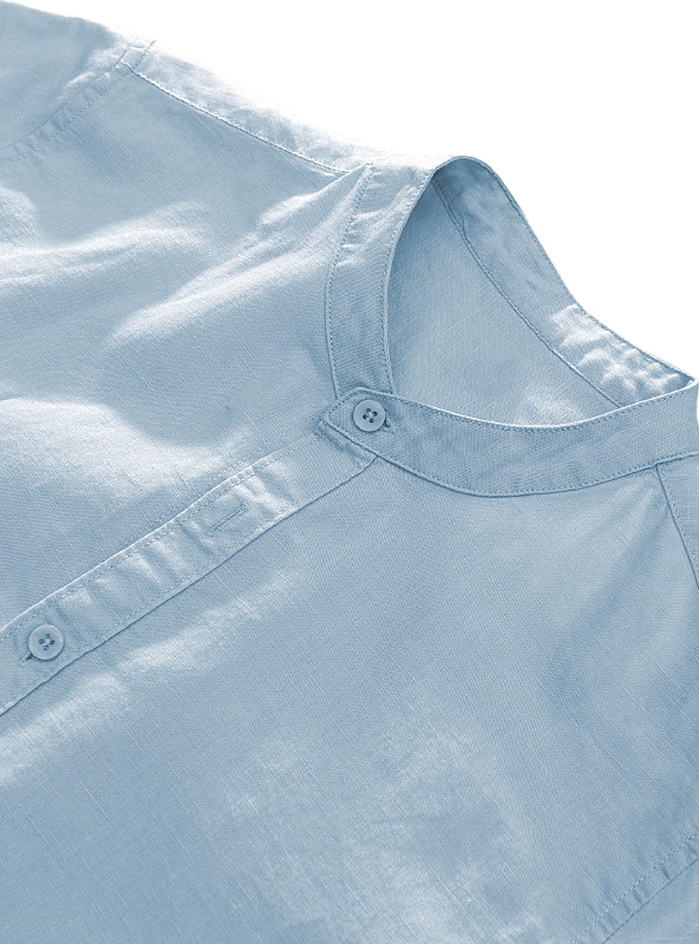 Camisa de Lino Manga Corta Hombre Cuello Mao Celeste-5