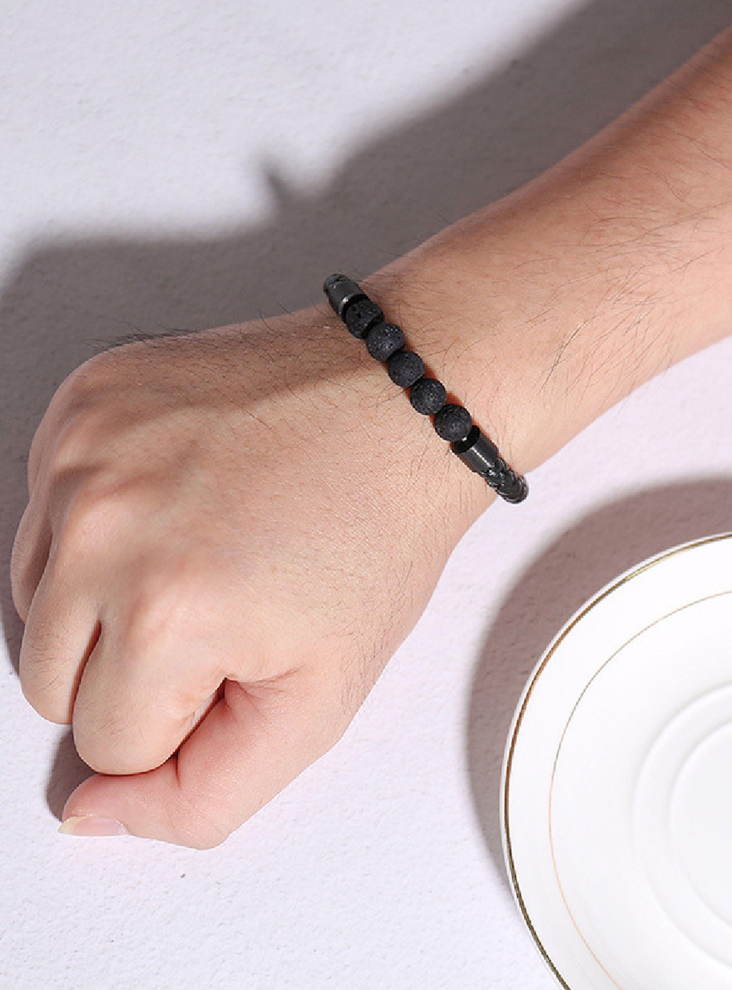 Pulsera de Cuero y Piedra Volcánica Broche Magnético Grande-3