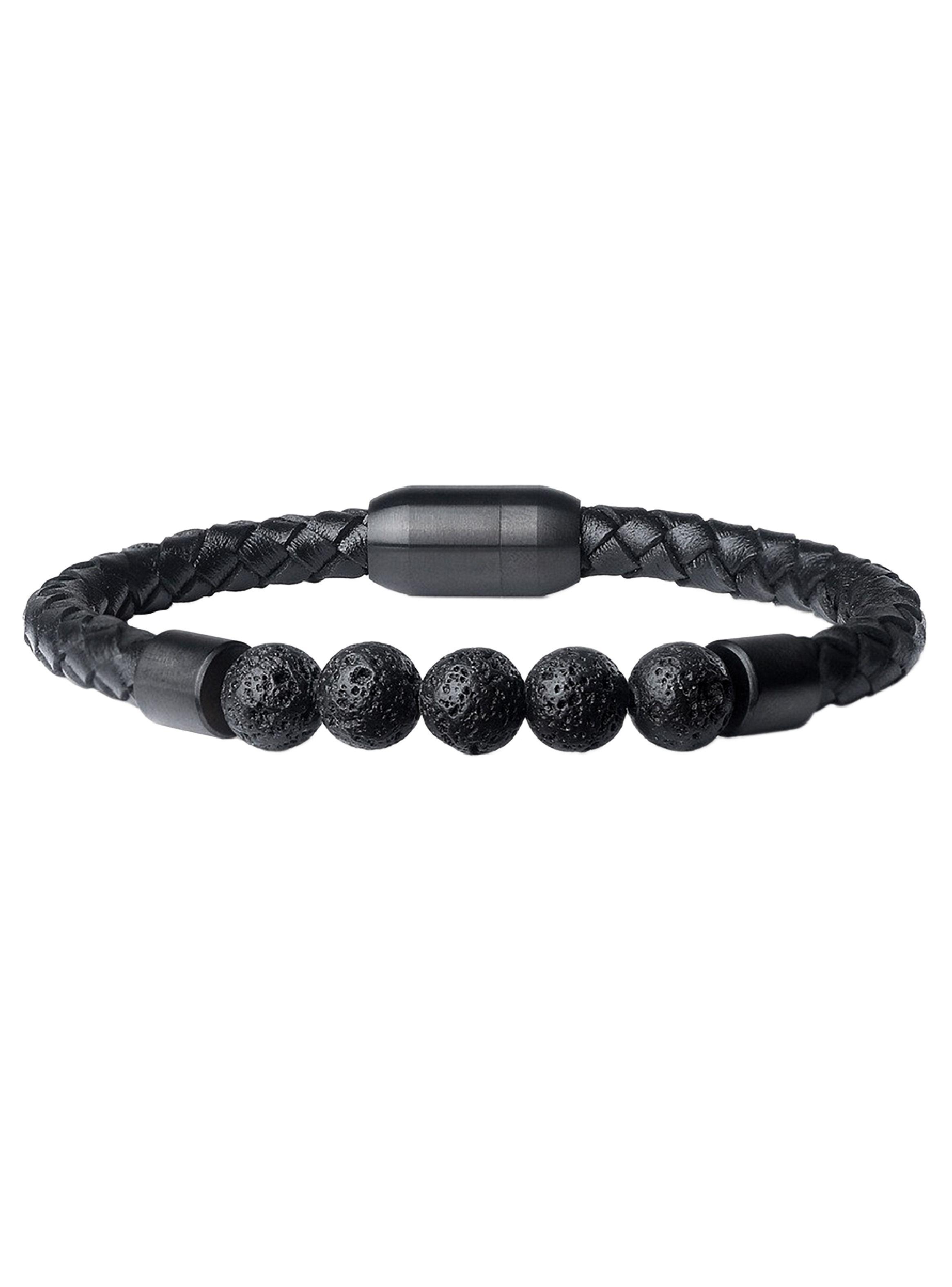 Pulsera de Cuero y Piedra Volcánica Broche Magnético Grande-4